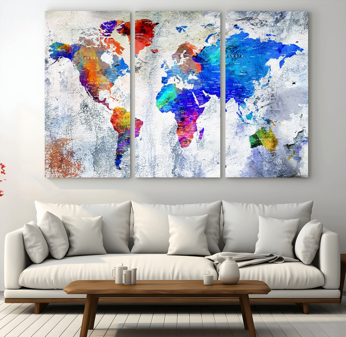 -World Map Canvas Print – Colorful Abstract Push Pin Travel Map, Framed Wall Art for Home or Office Decor