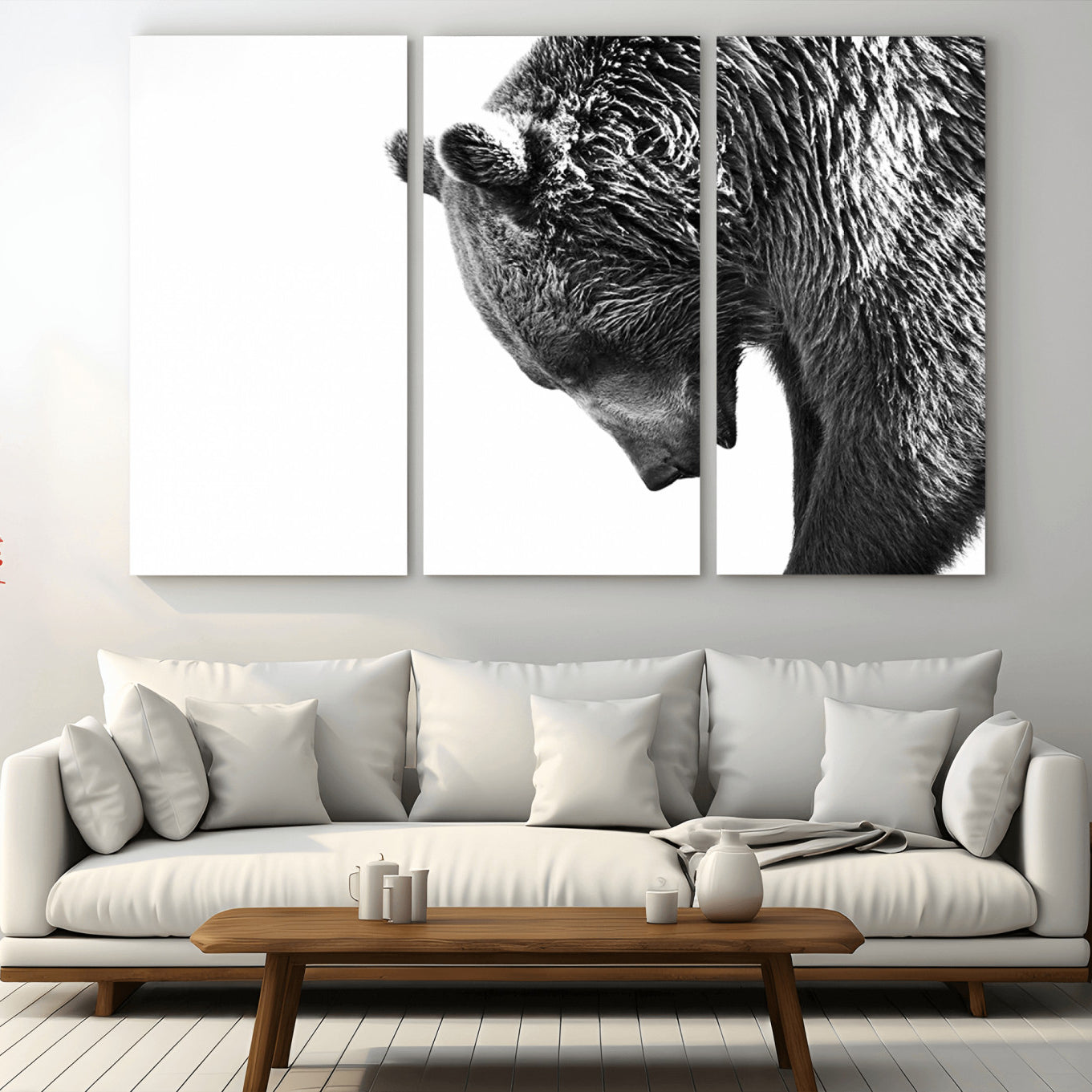 -Black and White Grizzly 399 Bear Canvas Print Wall Art | Large Wildlife Canvas Print for Living