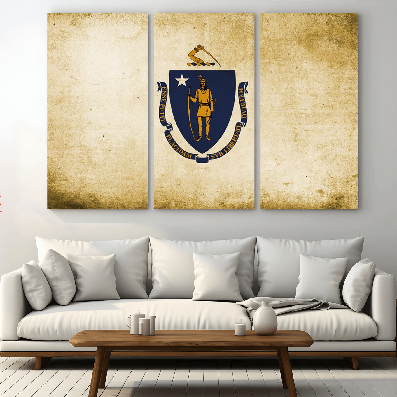 37316-MGV-CV-48X32-3P-Massachusetts Flag Wall Art Canvas Print