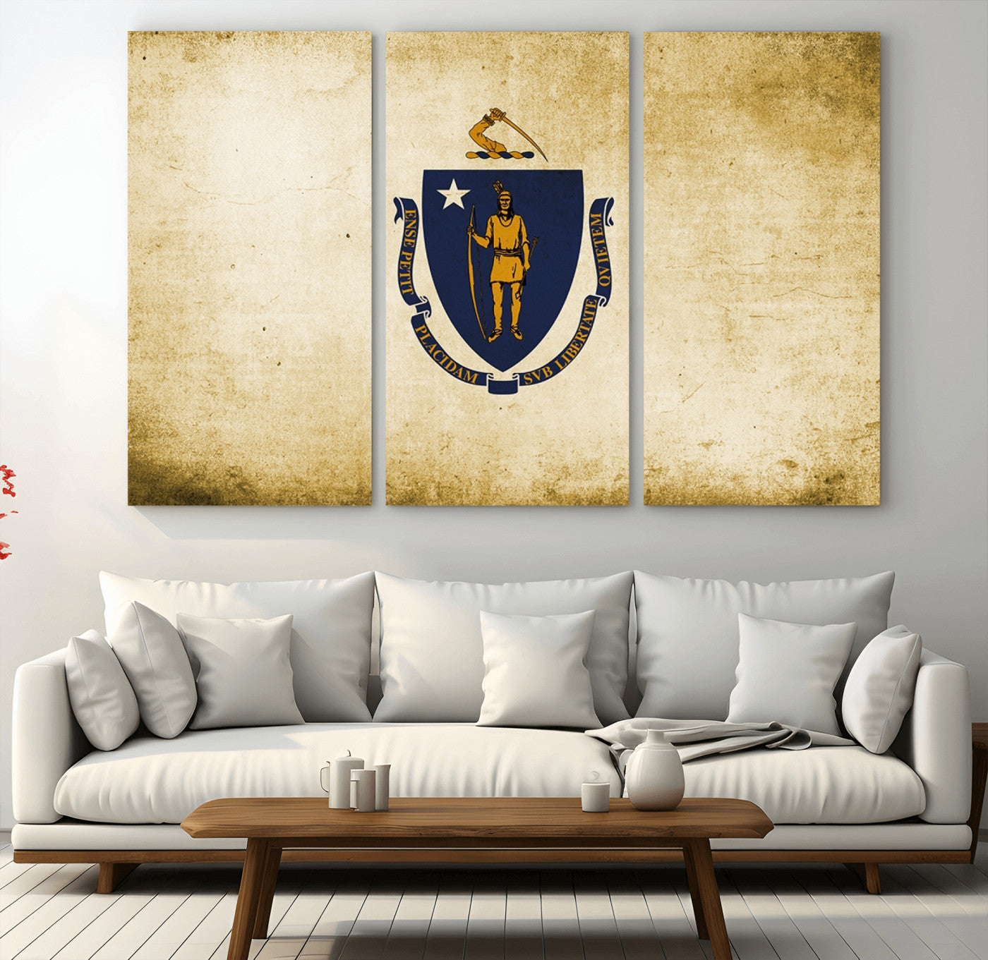 37316-MGV-CV-48X32-3P-Massachusetts Flag Wall Art Canvas Print