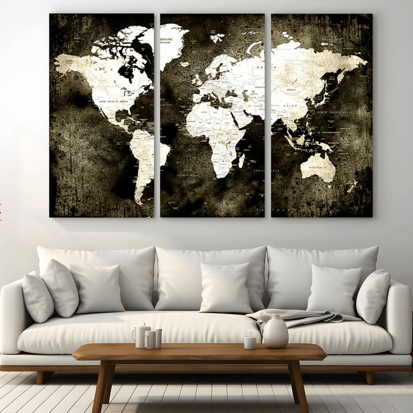 66737-MGV-CV-36X24-Vintage World Map Canvas Wall Art – Framed Push Pin Travel Map for Home and Office Decor, Rustic Wall Artwork for Travelers