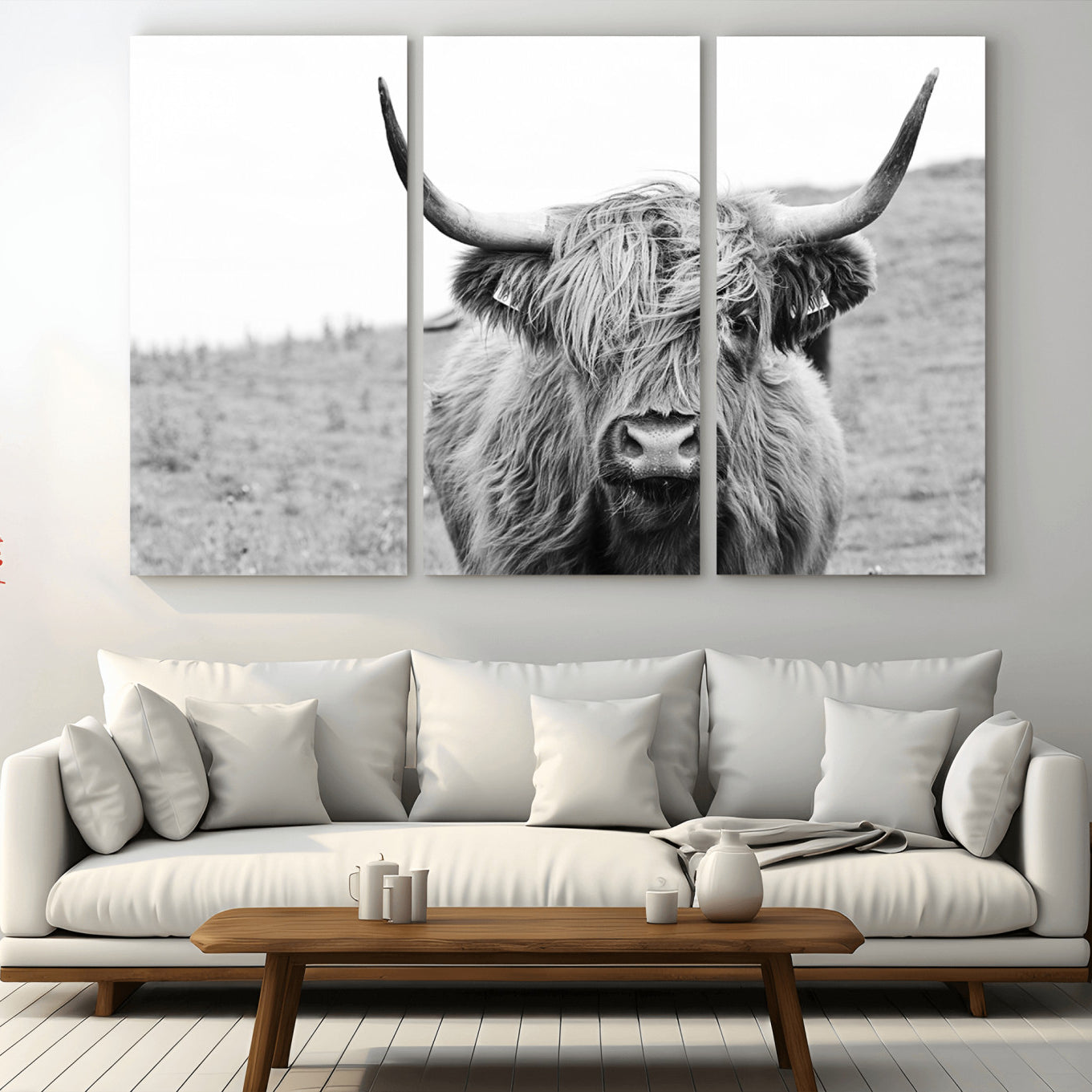 16248-MGV-CV-48X32-3P-Newfoundland Cow Art Wall Art, Black White Cow Art Wall Art Canvas Print