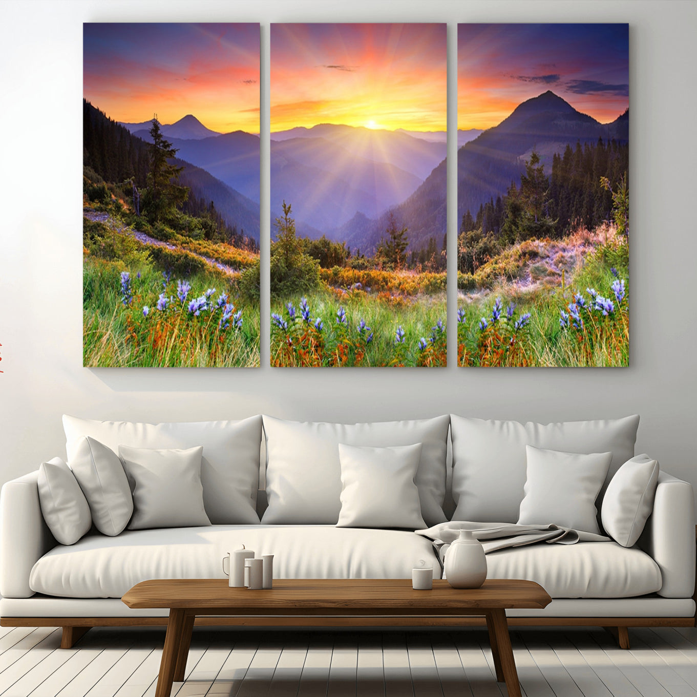 46010-MGV-CV-48X32-3P-Mountain and Spring Wall Art Canvas Print