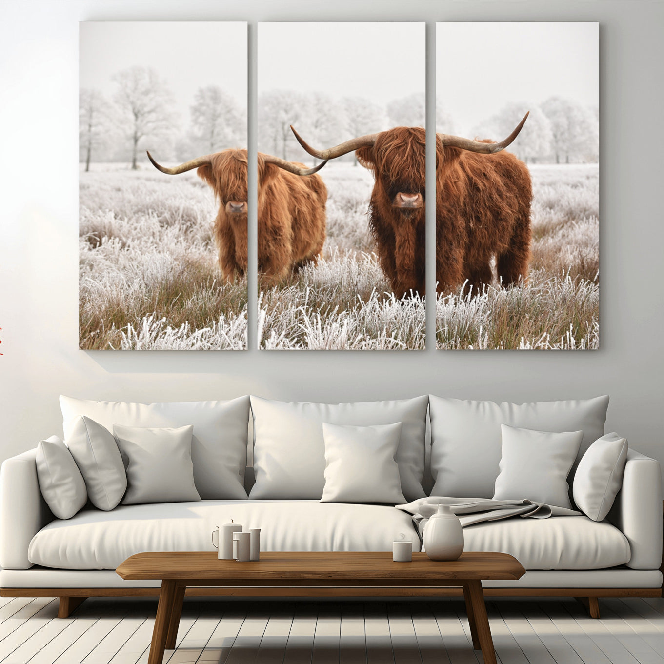 -Longhorn Cattle Wall Art Canvas Print, Framed Farmhouse Style Art Picture Print, Rustic Cow Perfect Rustic Farmhouse Decor Artwork