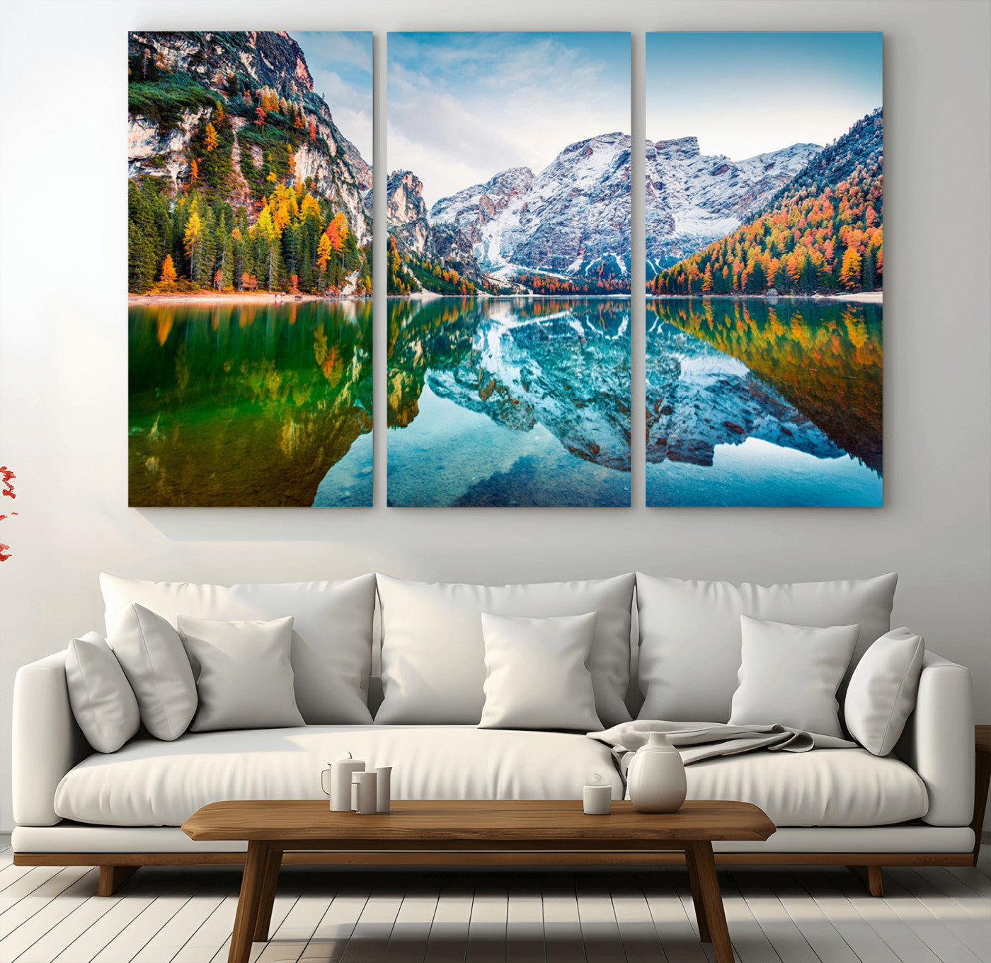 -Spectacular autumn view of Braies Lake Wall Art Canvas Print