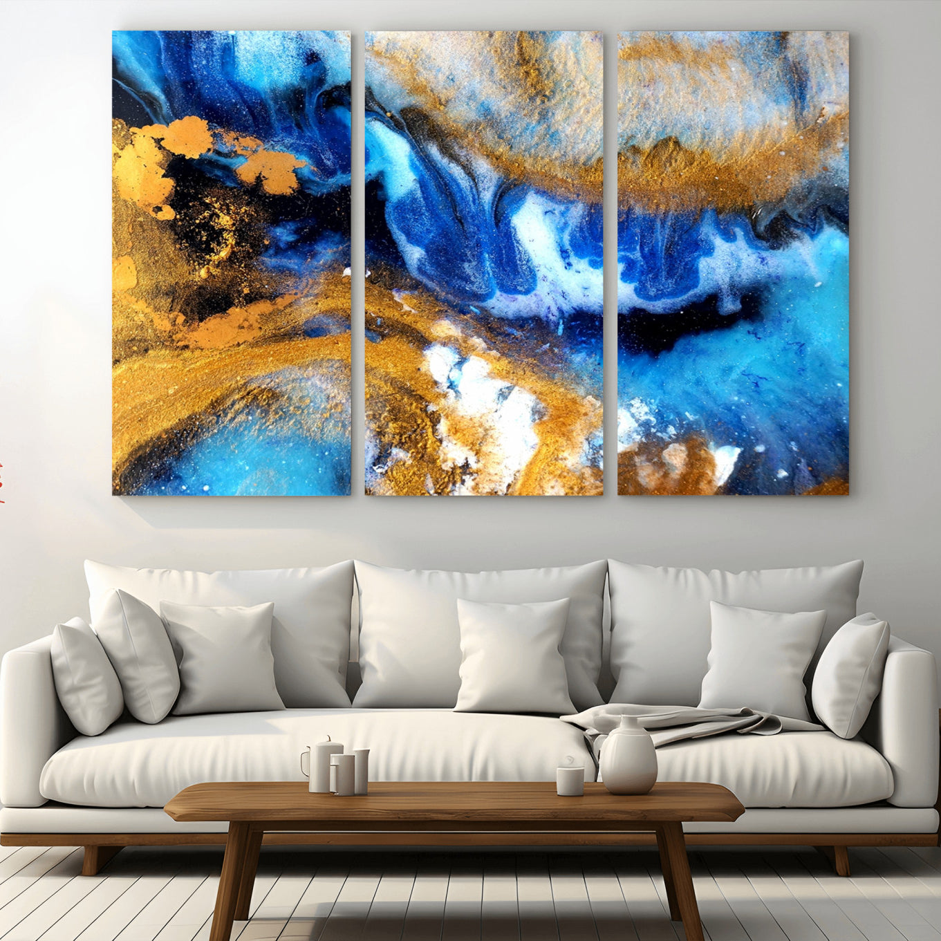 42100-MGV-CV-36X24-Blue Orange Marble Fluid Effect Canvas Wall Art Print