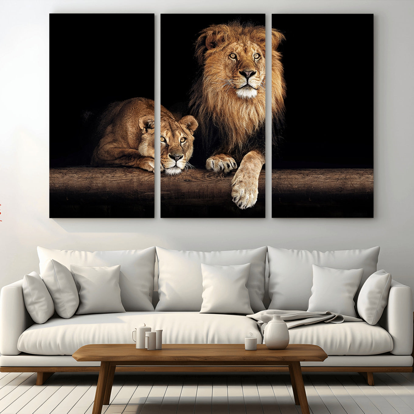 51304-MGV-CV-48X32-3P-Lion Canvas Wall Art – Majestic Animal Print Artwork for Home, Office, Living Room, Guest Room, Farmhouse