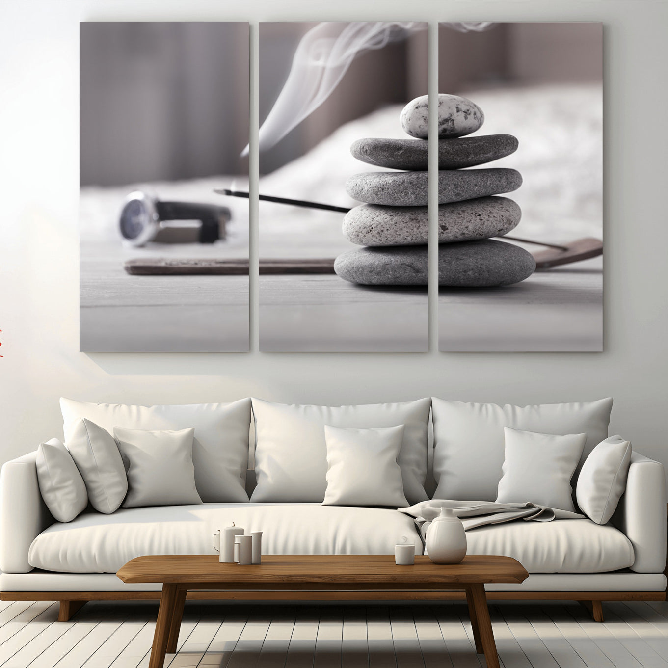 -Burning Incense and Zen Stones Buddhism Wall Art, Zen Stones Wall Art Canvas Print