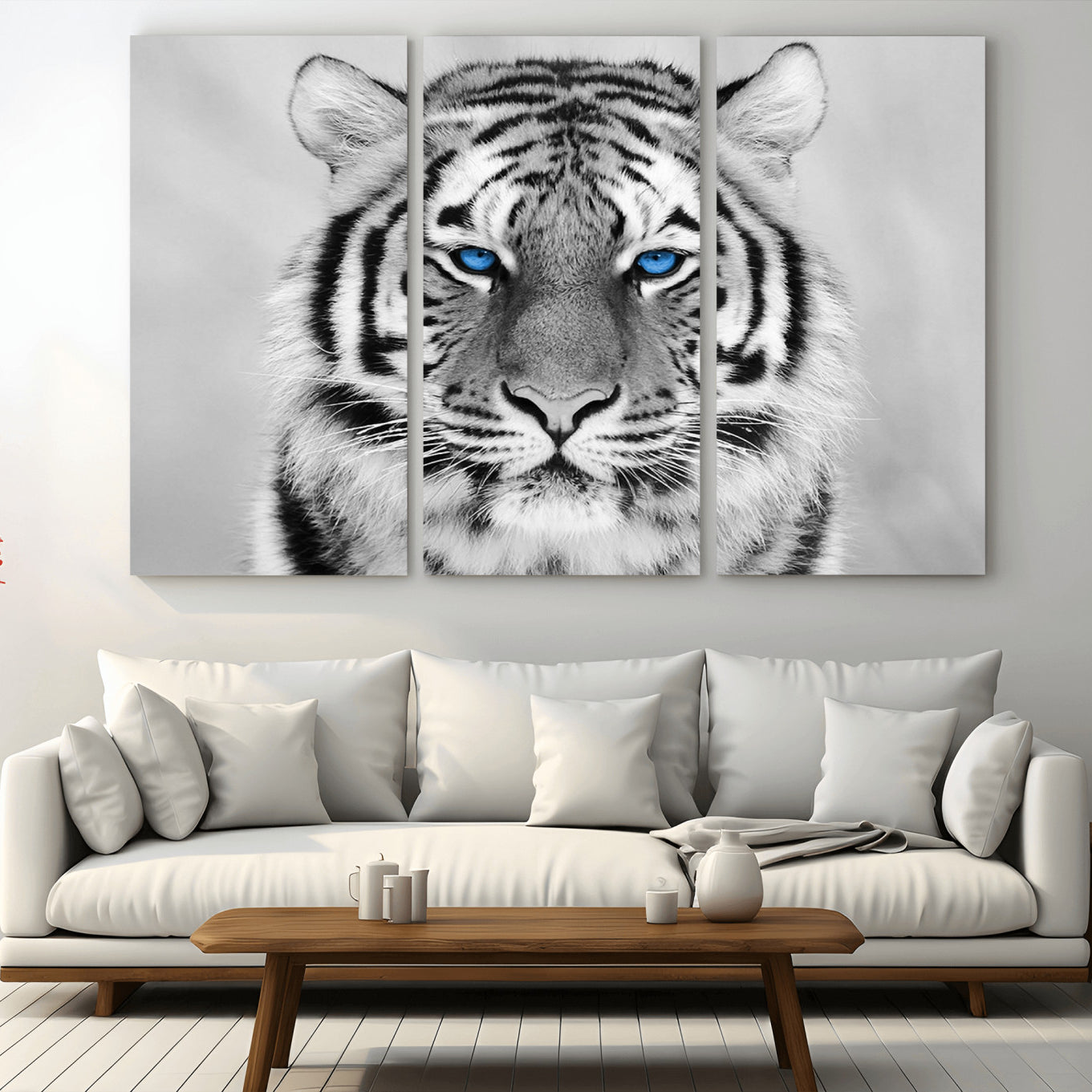 59121-MGV-CV-48X32-3P-Black and White Tiger Wall Art Animal Canvas Print