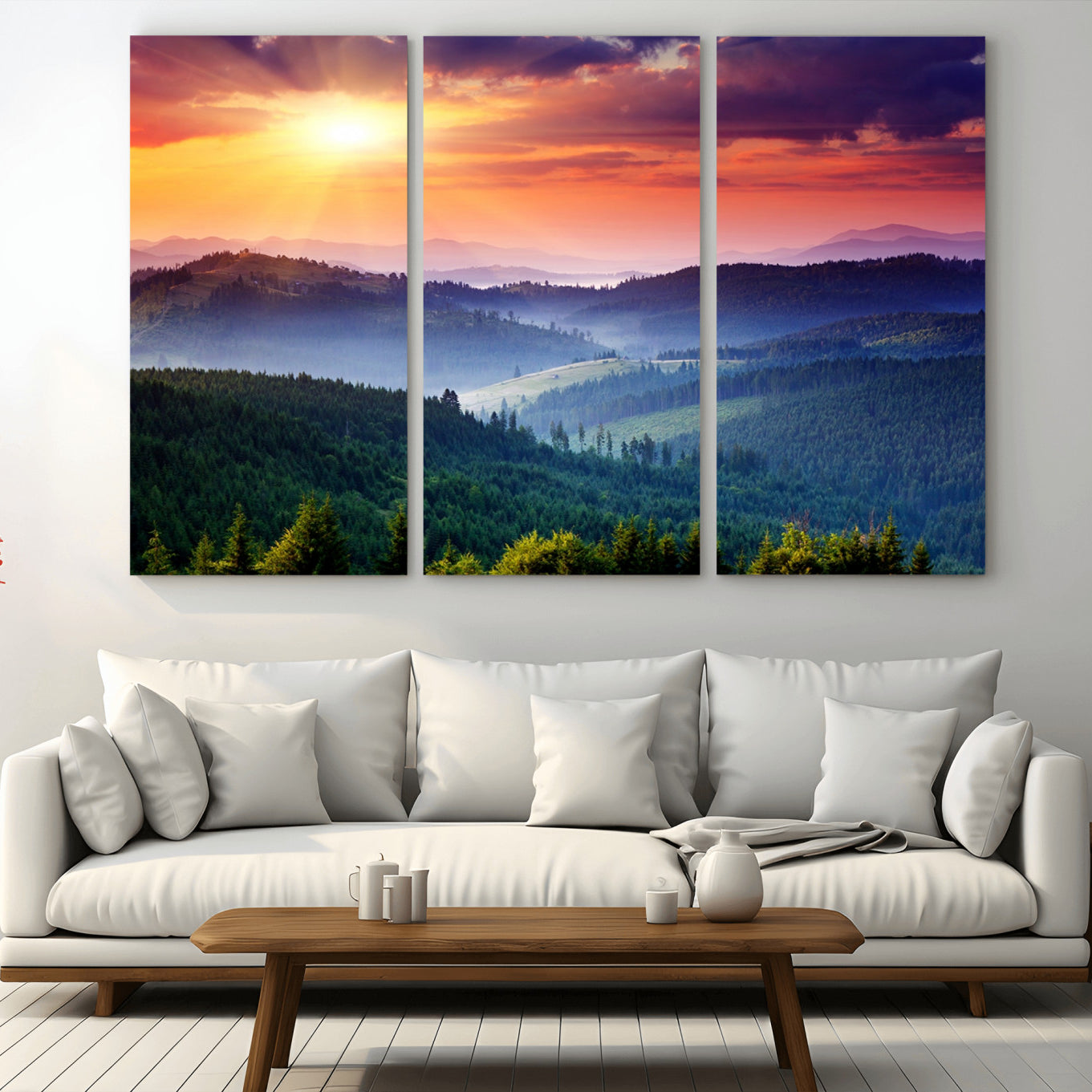 86411-MGV-CV-48X32-3P-Mountain and Sunset Wall Art Canvas Print