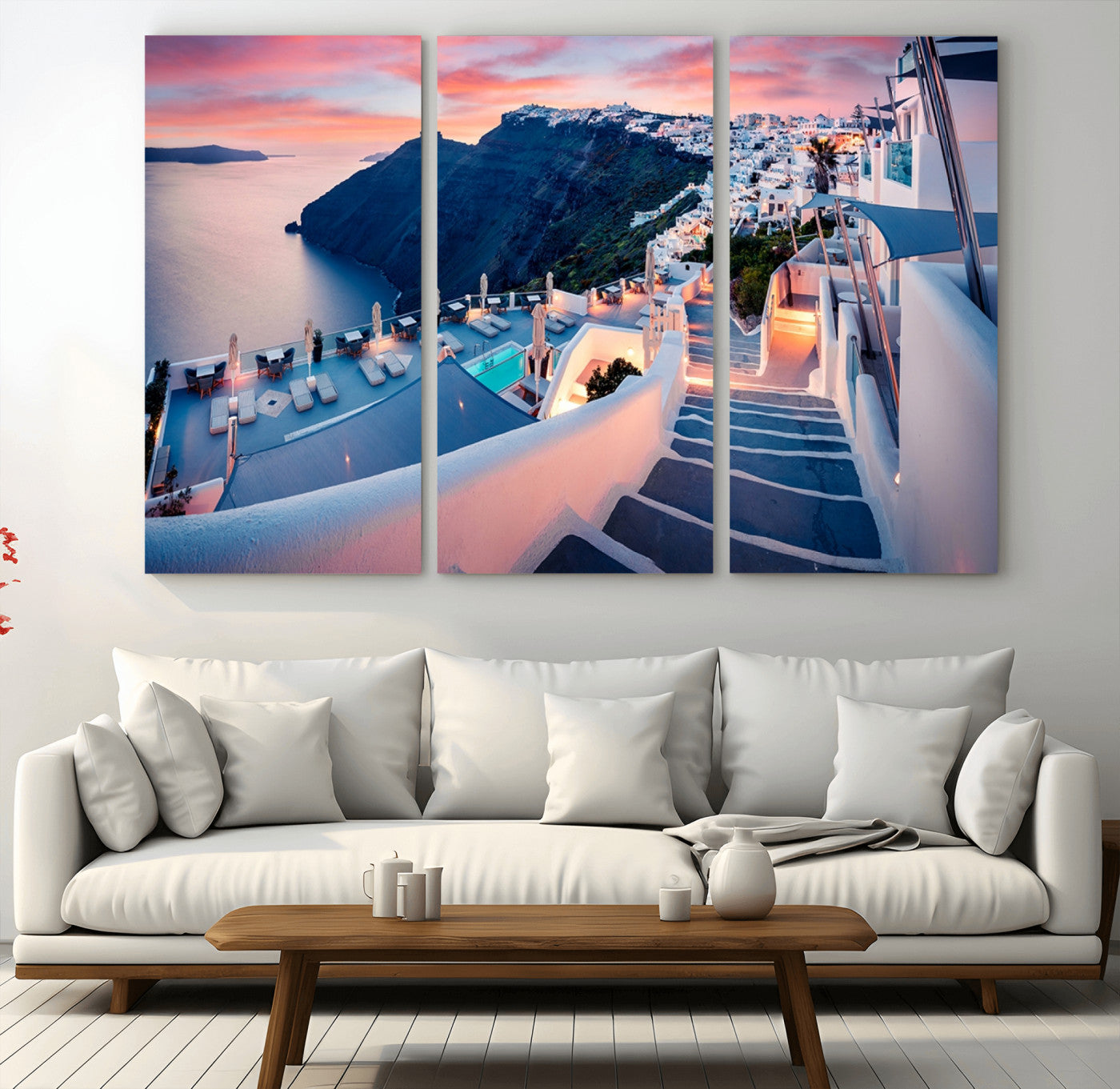 35350-MGV-CV-48X32-3P-Santorini Island Wall Art Canvas Print