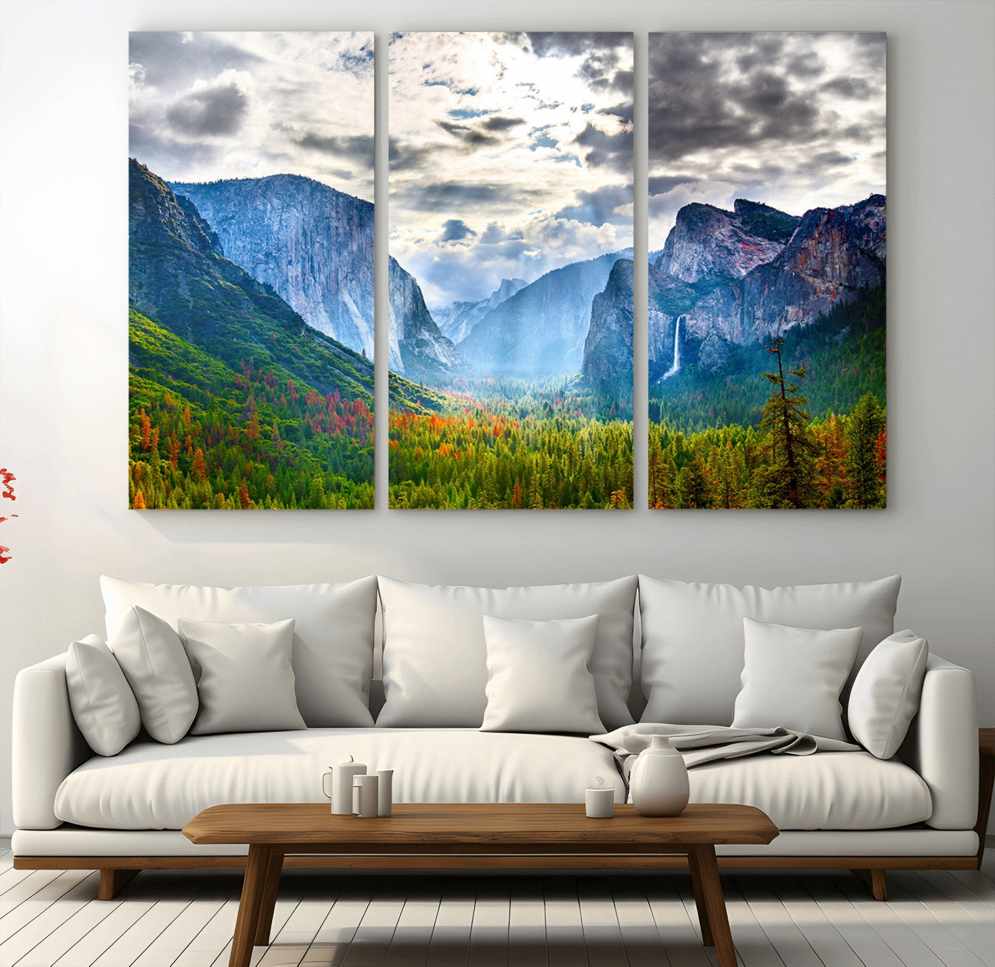 -Yosemite Park Half Dome 3 Panel Canvas Print | Large Giclée Landscape Wall Art for Living Room,