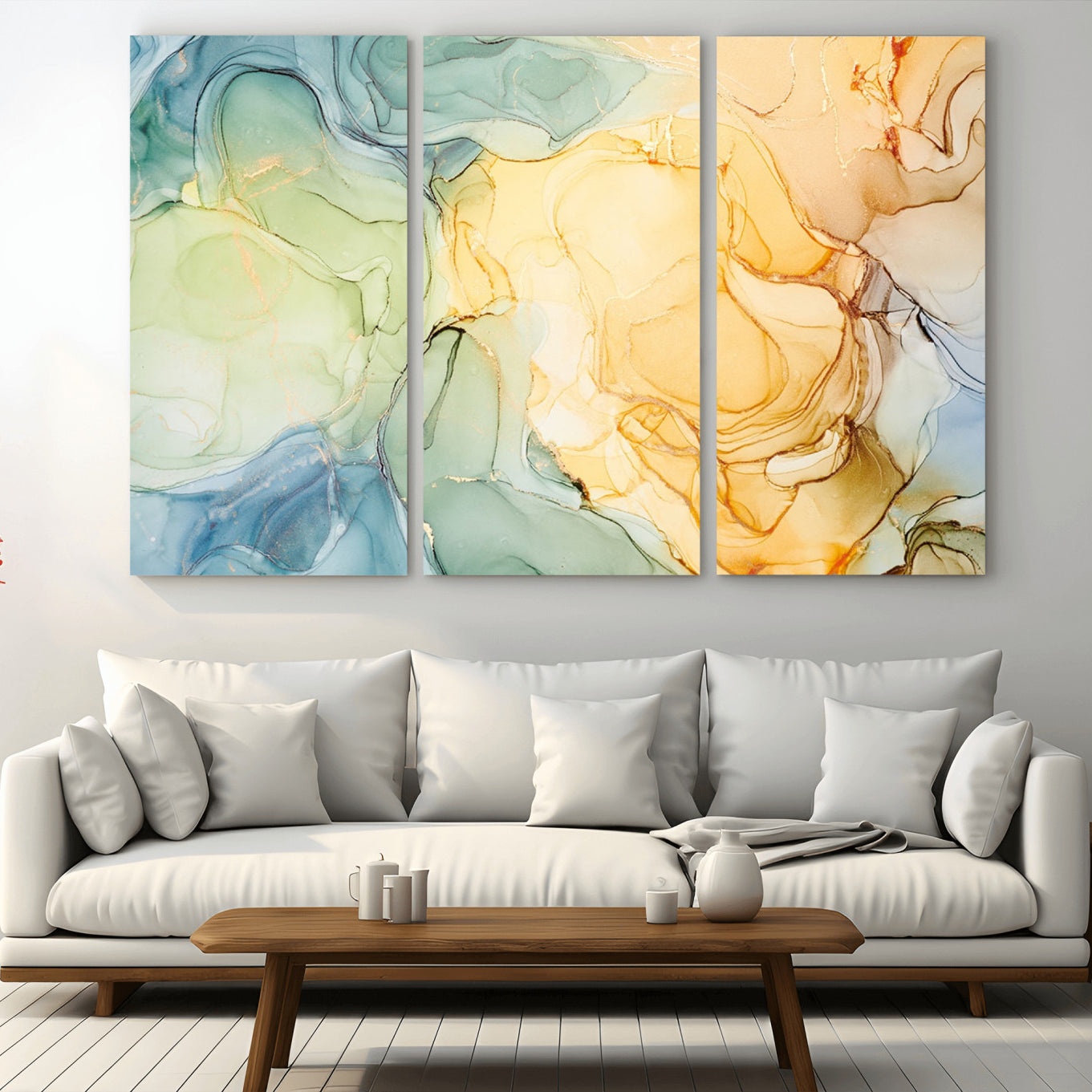 42195-MGV-CV-36X24-Green and Yellow Marble Fluid Effect Wall Art, Green and Yellow Marble Canvas Wall Art Print