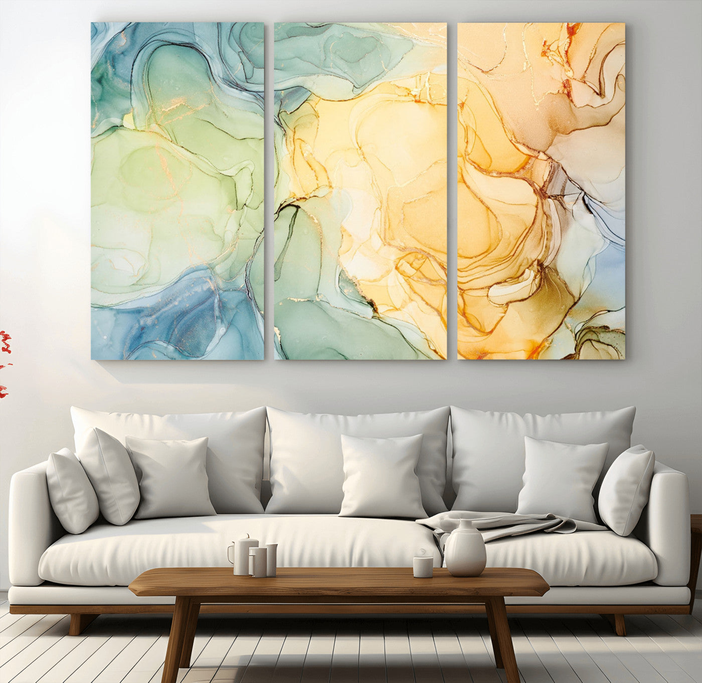 42195-MGV-CV-36X24-Green and Yellow Marble Fluid Effect Wall Art, Green and Yellow Marble Canvas Wall Art Print