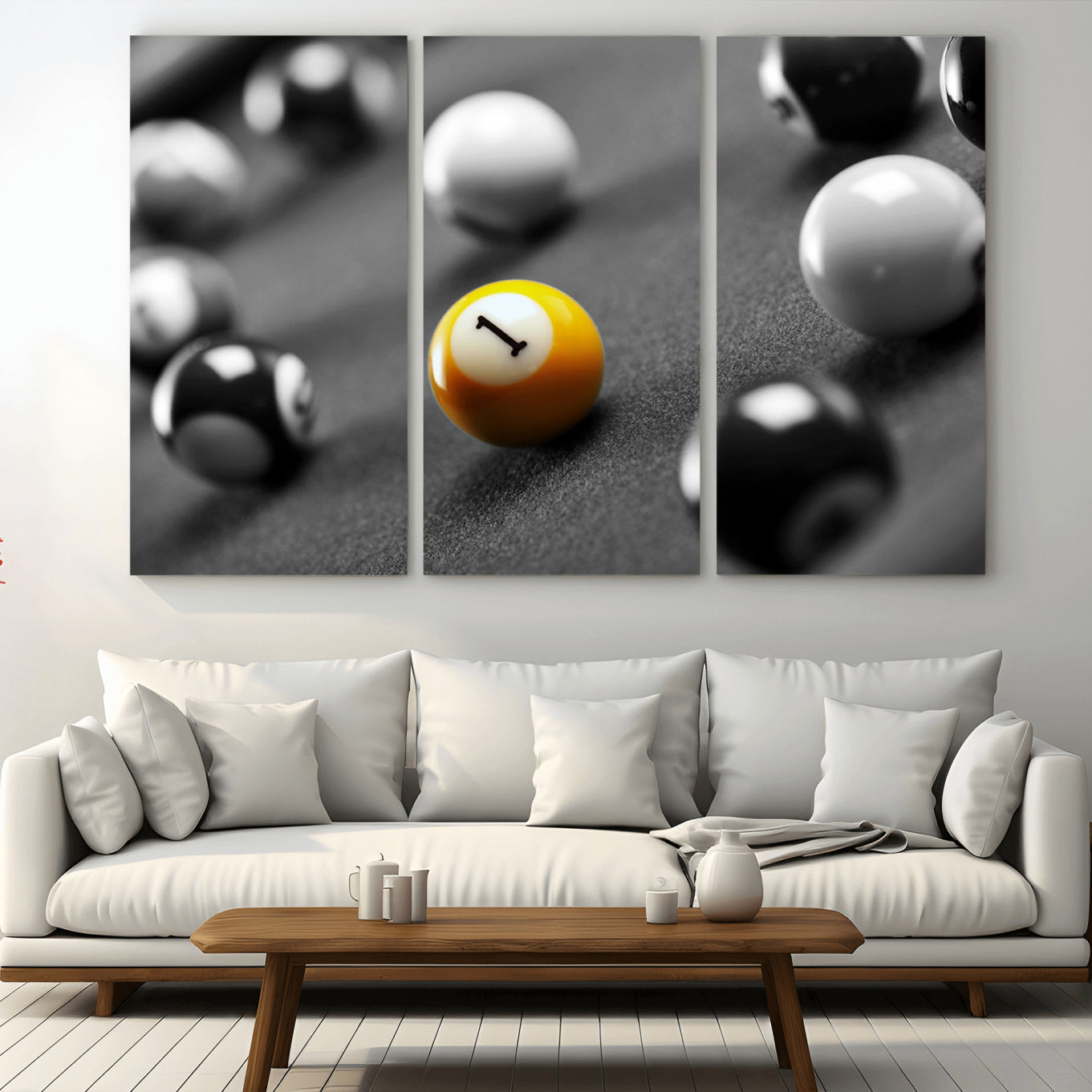 -Wall Art Pool Table and Balls Canvas Print