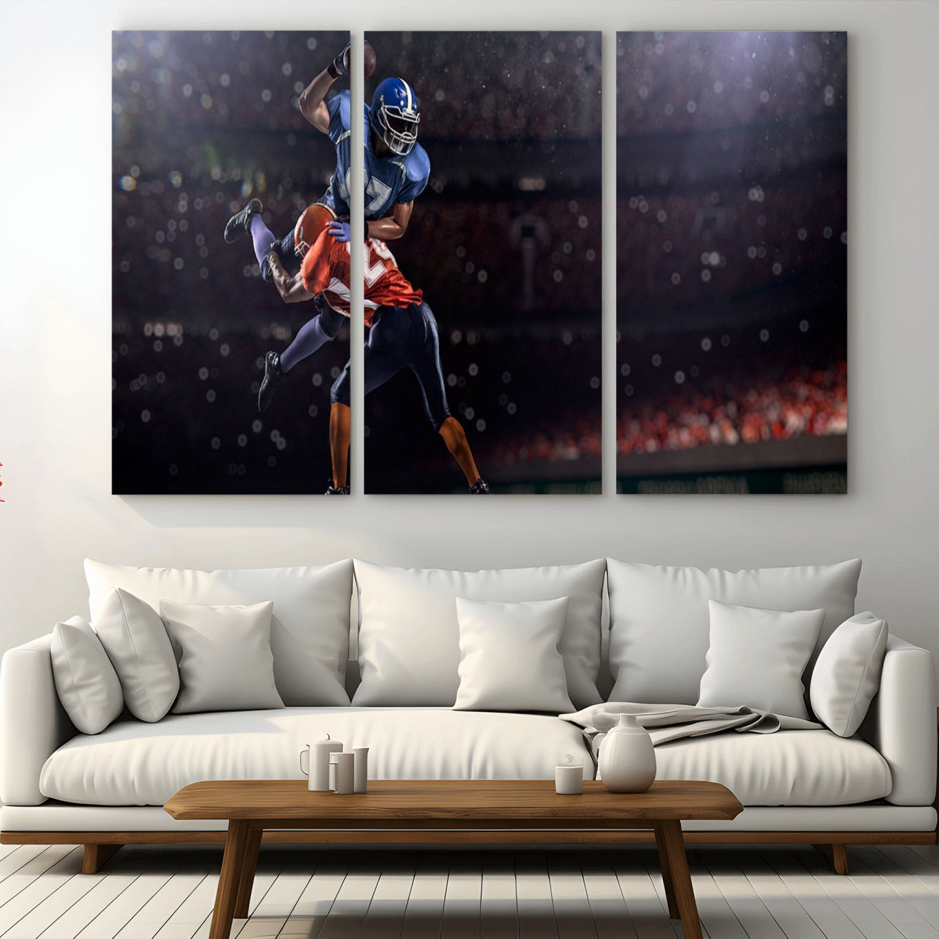68009-MGV-CV-48X32-3P-American Football Wall Art Canvas Print, Stadium Sport Wall Art Print