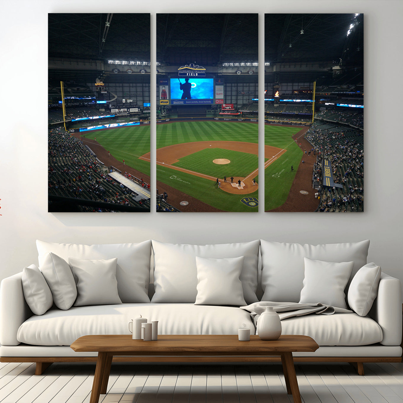 86084-MGV-CV-36X24-Milwaukee Brewers Baseball Art Print - American Family Field Stadium Wall Art Canvas Print