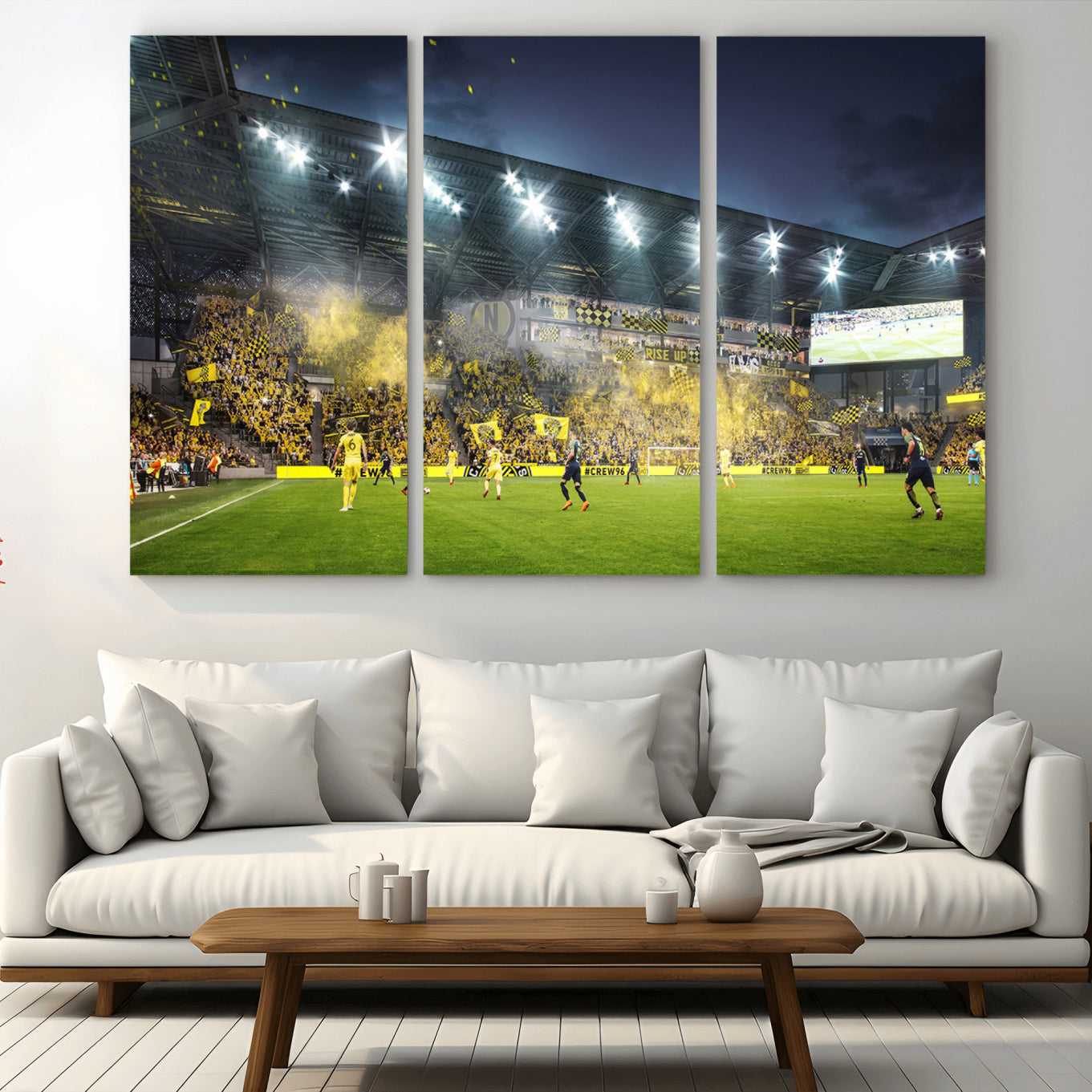 65820-MGV-CV-36X24-Columbus Crew Stadium Match Triple Canvas Wall Art - Dynamic MLS Game Scene Canvas Wall Art