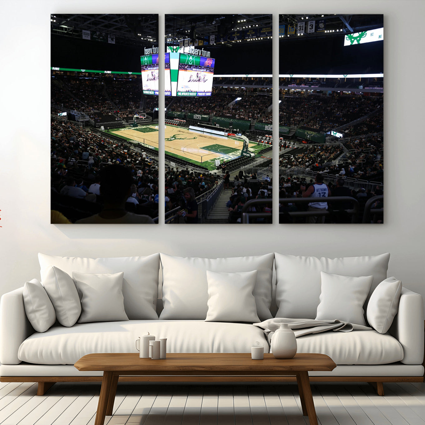 69882-MGV-CV-36X24-Milwaukee Bucks Basketball Print - Fiserv Forum Stadium Wall Art Canvas Print