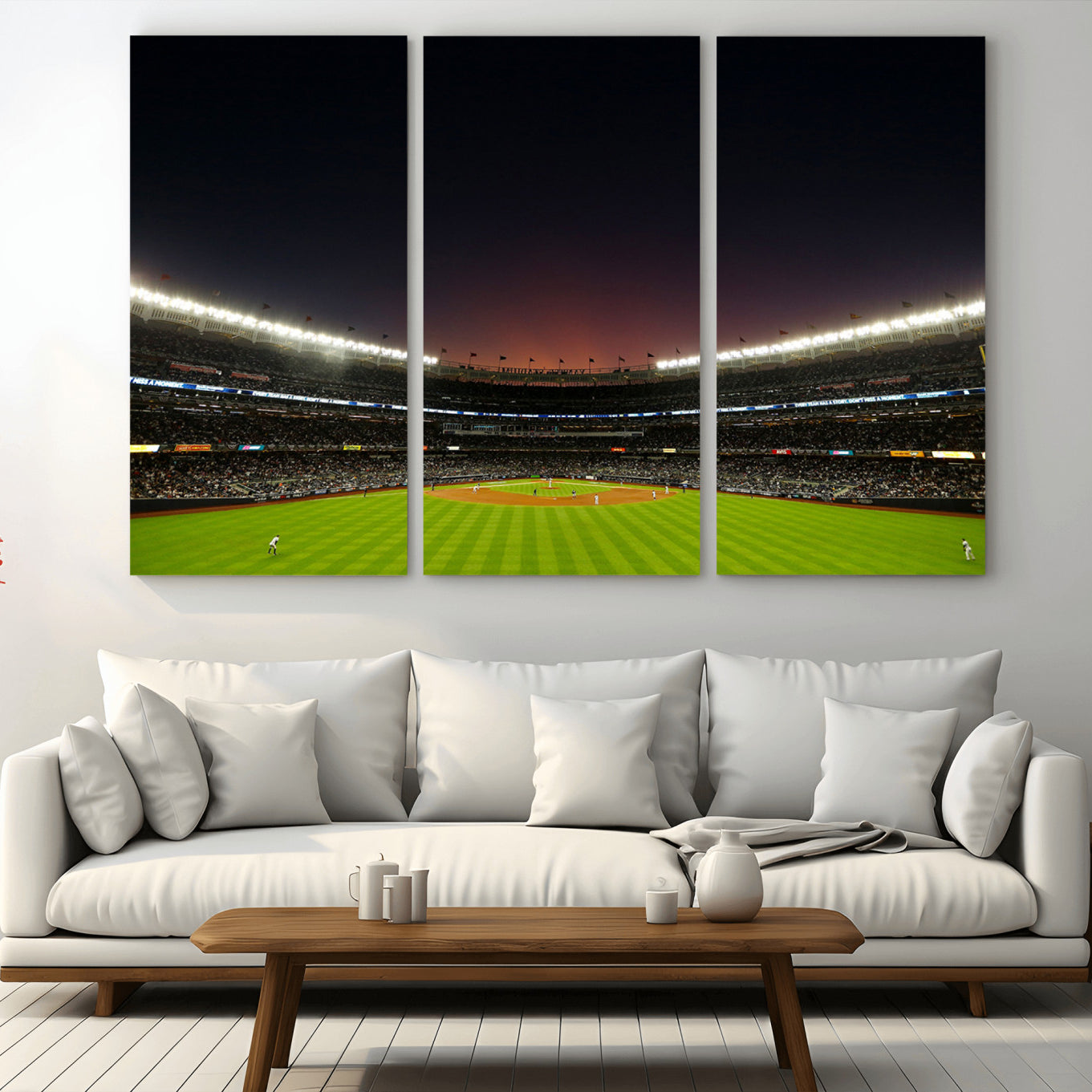 -Yankee Stadium Night Game Triple Canvas, Yankee Stadium Canvas Wall Art - New York Yankees MLB Match