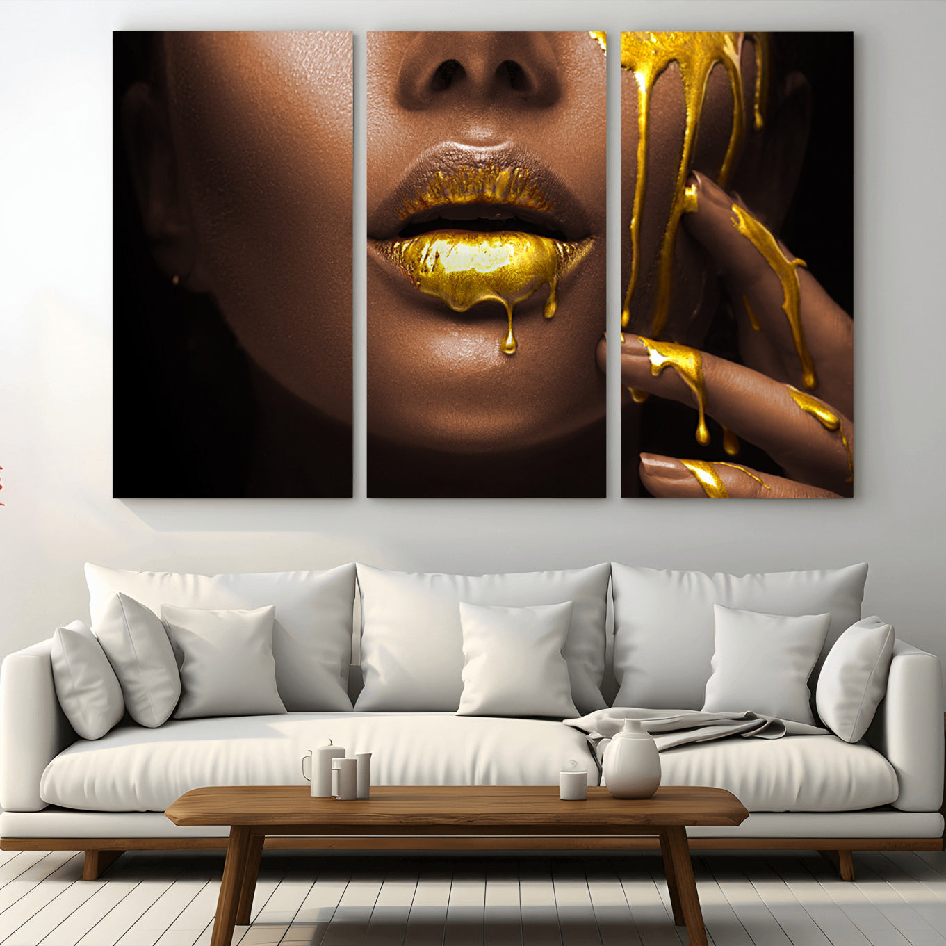 -African American Art Black Woman Canvas Print, African Wall Art, Fashion African Woman Gold Lips