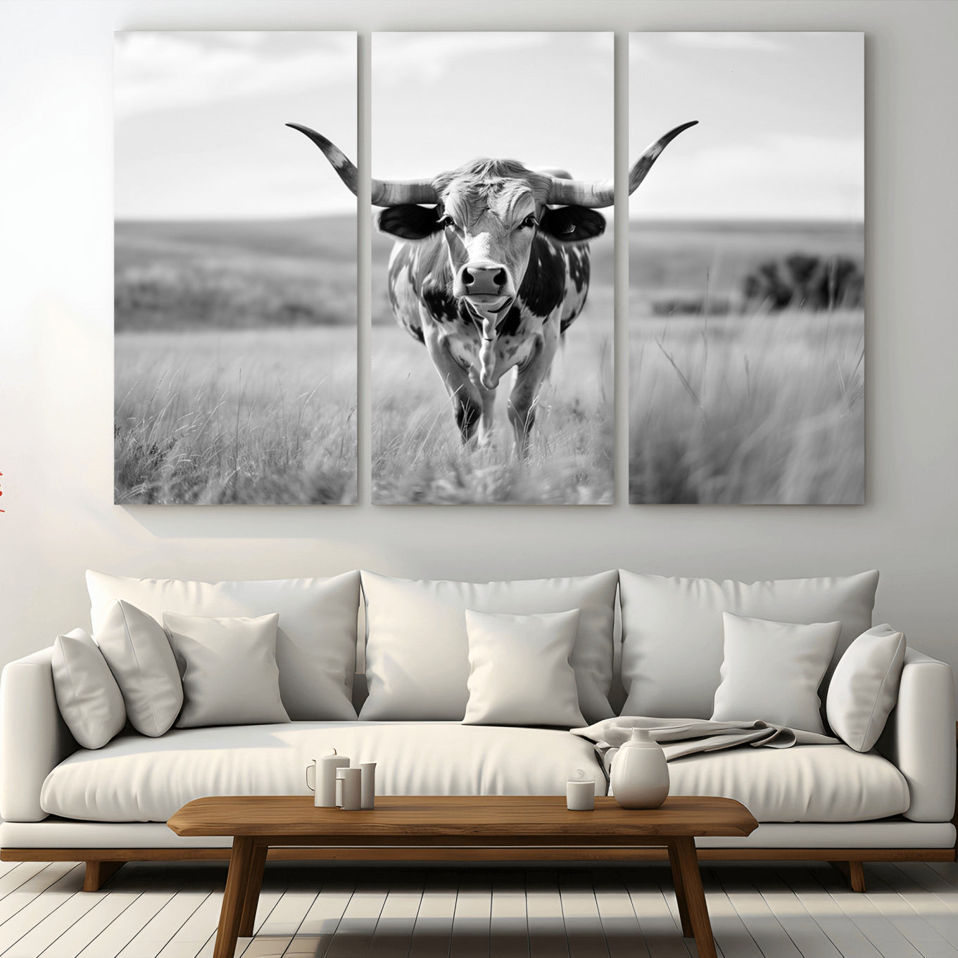 -Texas Cow Longhorn Wall Art Canvas Print for Farm House Wall Decor, Farmhouse Wall Art Print