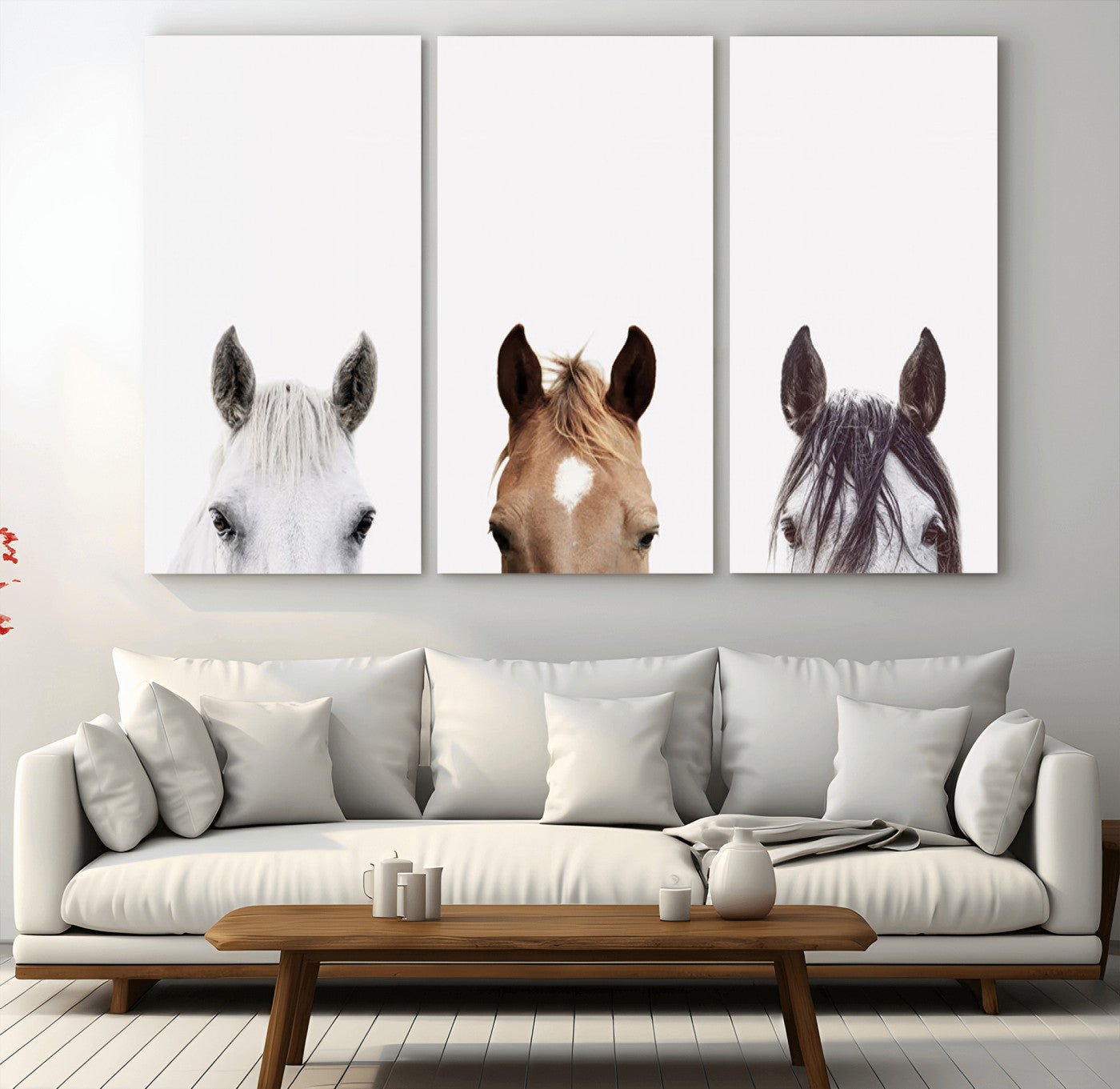 -Horse Prints Set, Set of 3 Horse Wall Art, Horses Portraits, Farmhouse Wall Art, Farm Animals