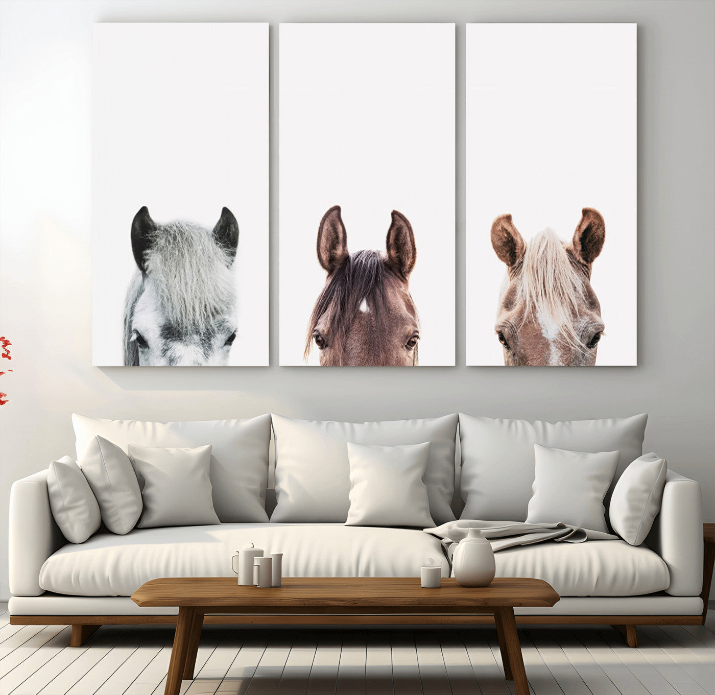 16020-MGV-CV-36X24-Horse Wall Art - Minimalist Horse Triptych Wall Art – Modern 3-Panel Giclée Canvas Featuring Horse
