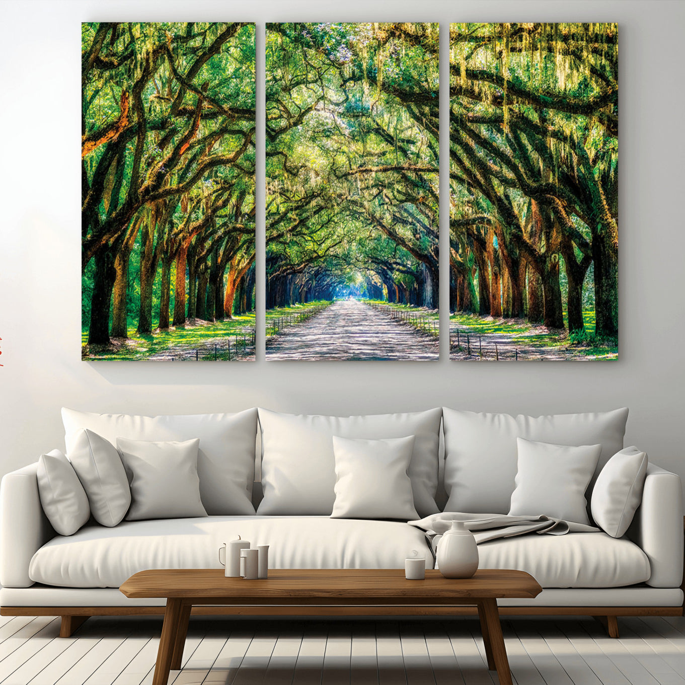 -Serene Tree Tunnel Wall Art Canvas Print – Pathway Under Canopy of Lush Green Trees, Nature-Inspired