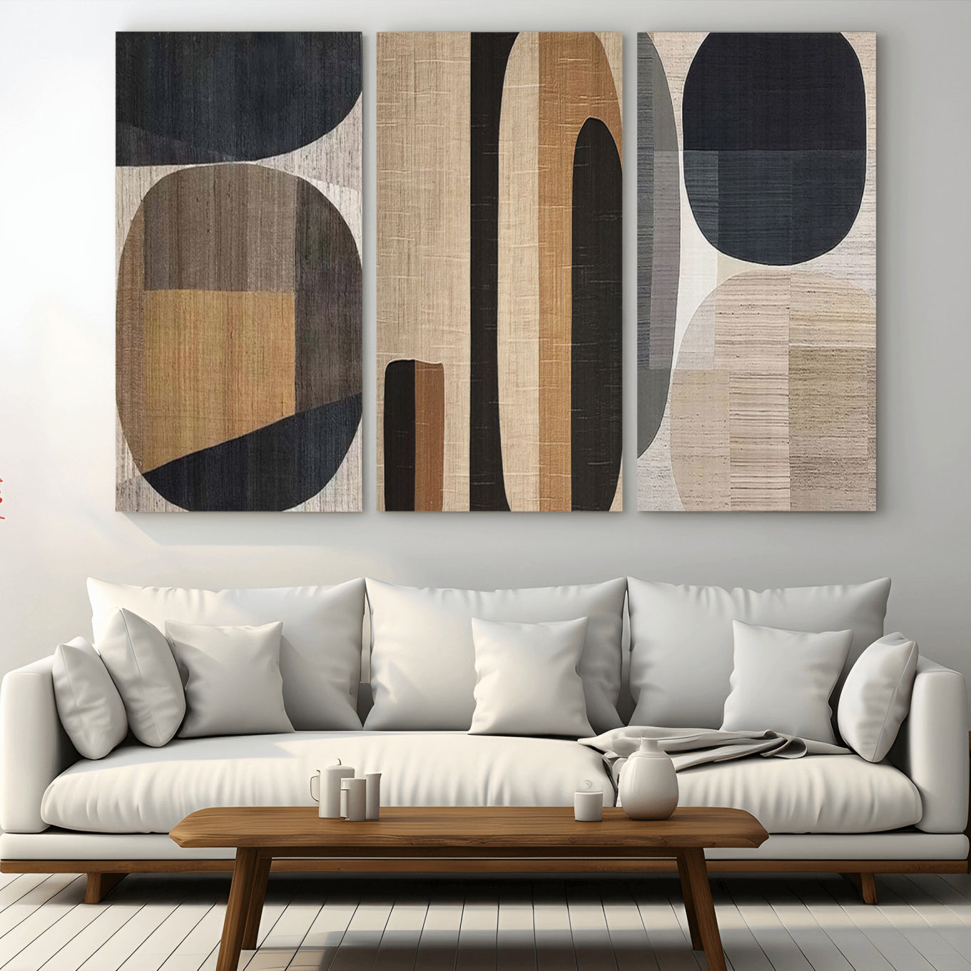 52302-MGV-CV-36X24-Abstract Minimalist Canvas Wall Art - Neutral Geometric Modern Boho Decor, Minimalist Brown Wabi