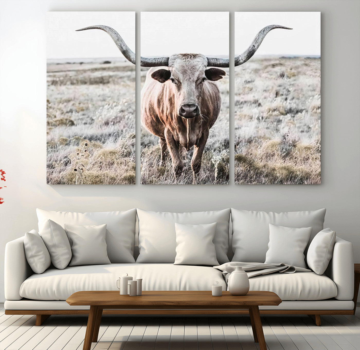 -Rustic Texas Longhorn Wall Art Canvas Print | Western Farmhouse Decor for Living Room or Office,