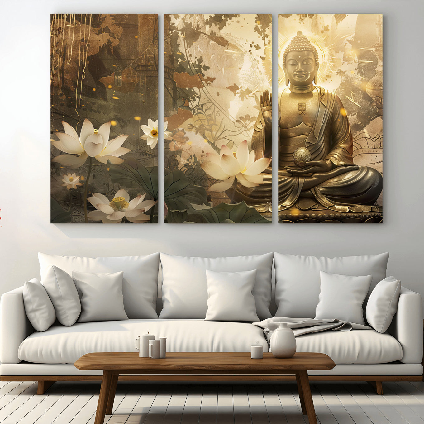 -Zen Buddha Wall Art Canvas Print | Peaceful Meditation Decor with Lotus Flowers | Spiritual Serenity