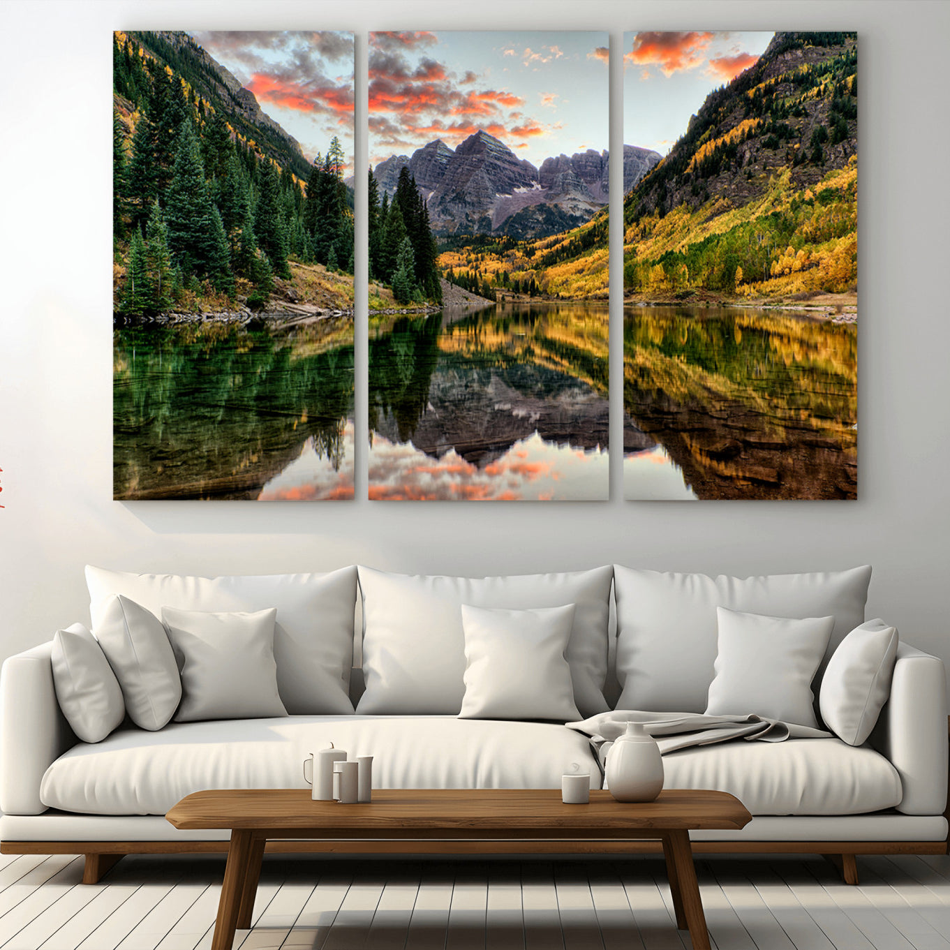 14376-MGV-CV-36X24-Maroon Bells Wall Art - Scenic Canvas Print of Maroon Bells in Autumn for Elegant Home or Office