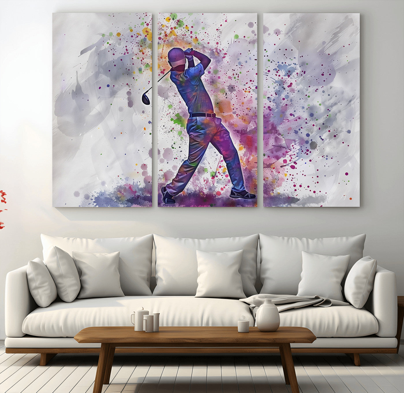 60116-MGV-CV-36X24-Watercolor Golf Swing Wall Art Canvas Print | Vibrant Abstract Golf Player Silhouette |