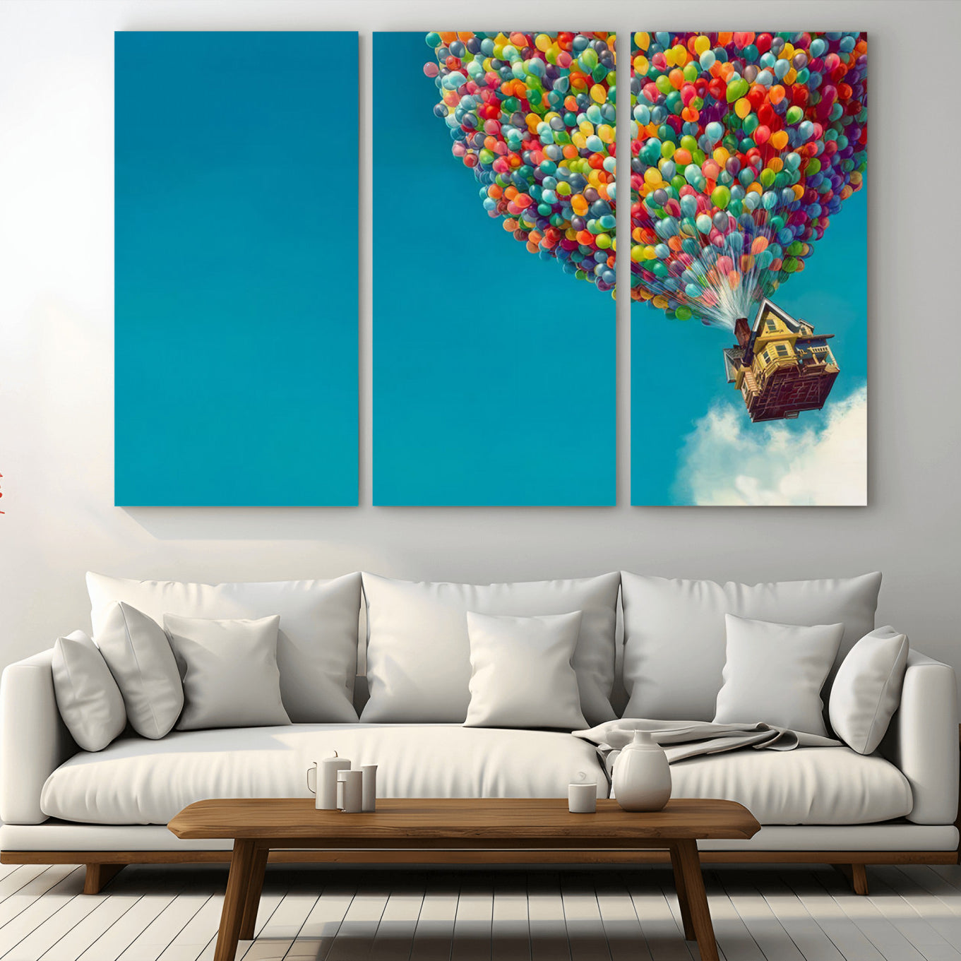 -Carl Fredricksen, Up Movie Wall Art, Colorful Balloon House Art | Whimsical Wall Decor for Living