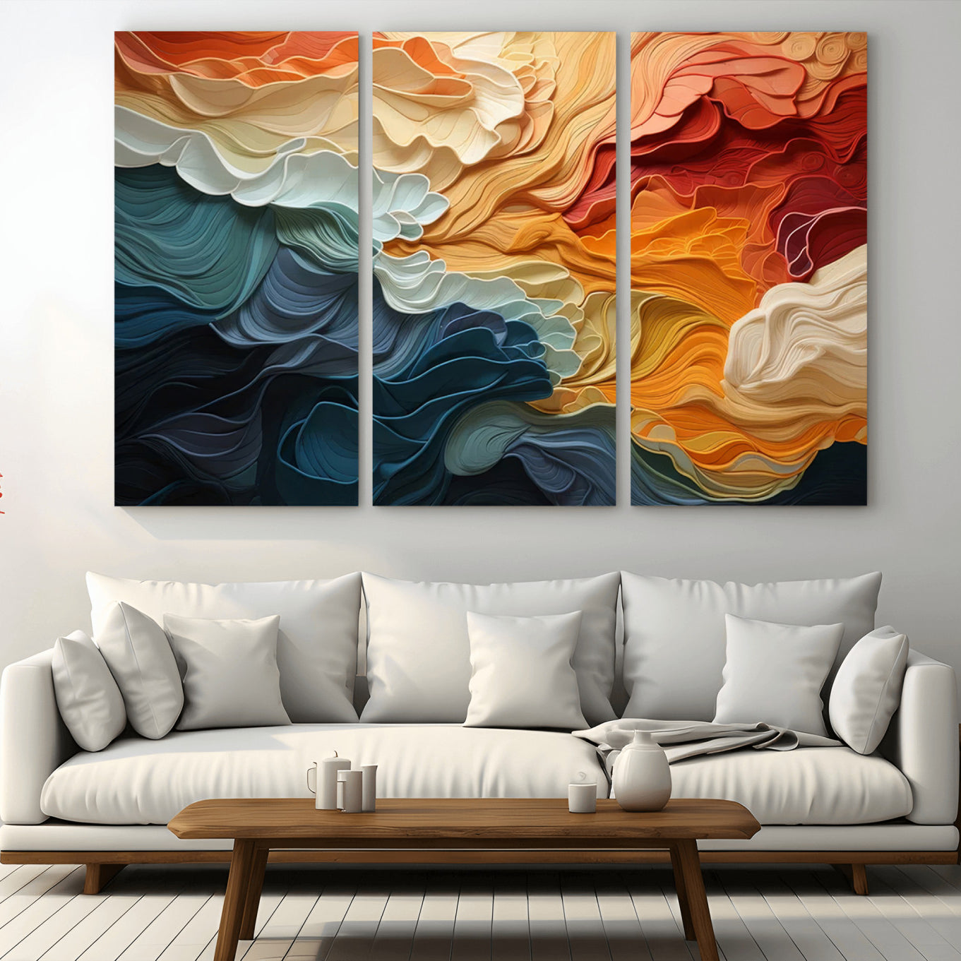 31634-MGV-CV-36X24-Blue Orange Abstract Wave Wall Art Canvas Print, Framed Blue Orange Wave Wall Art