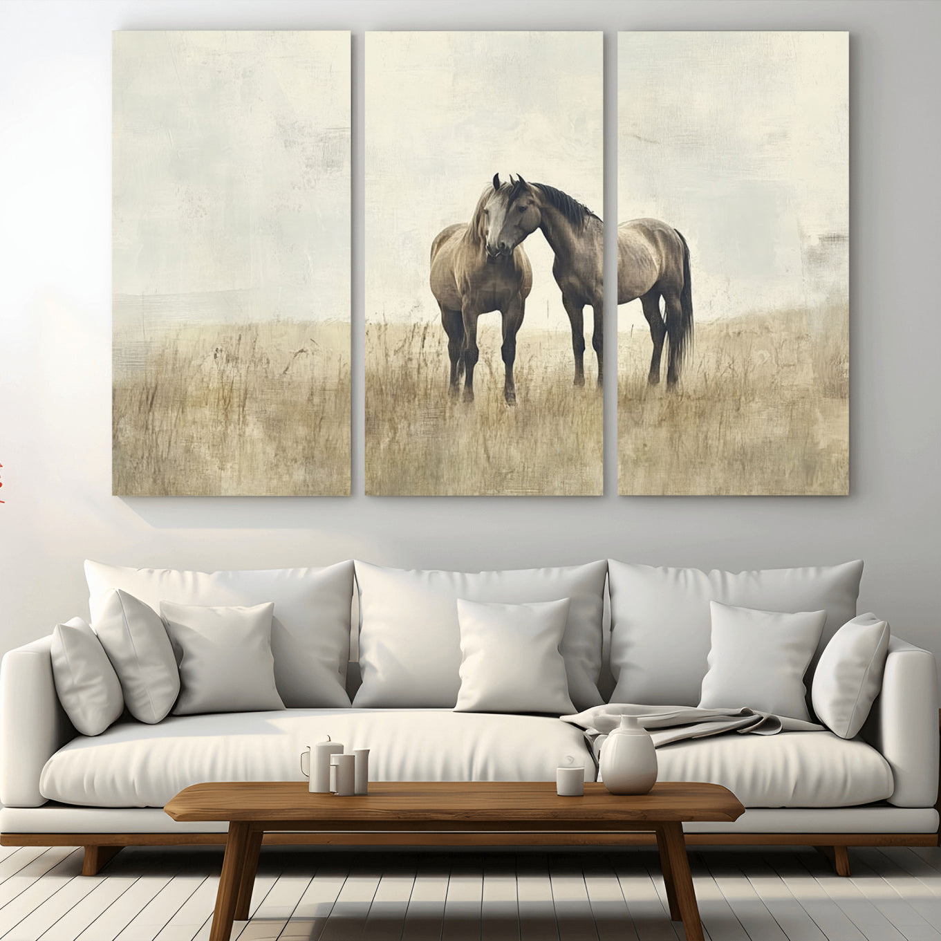 -Chines Style Grunge Horses Wall Art Canvas Print