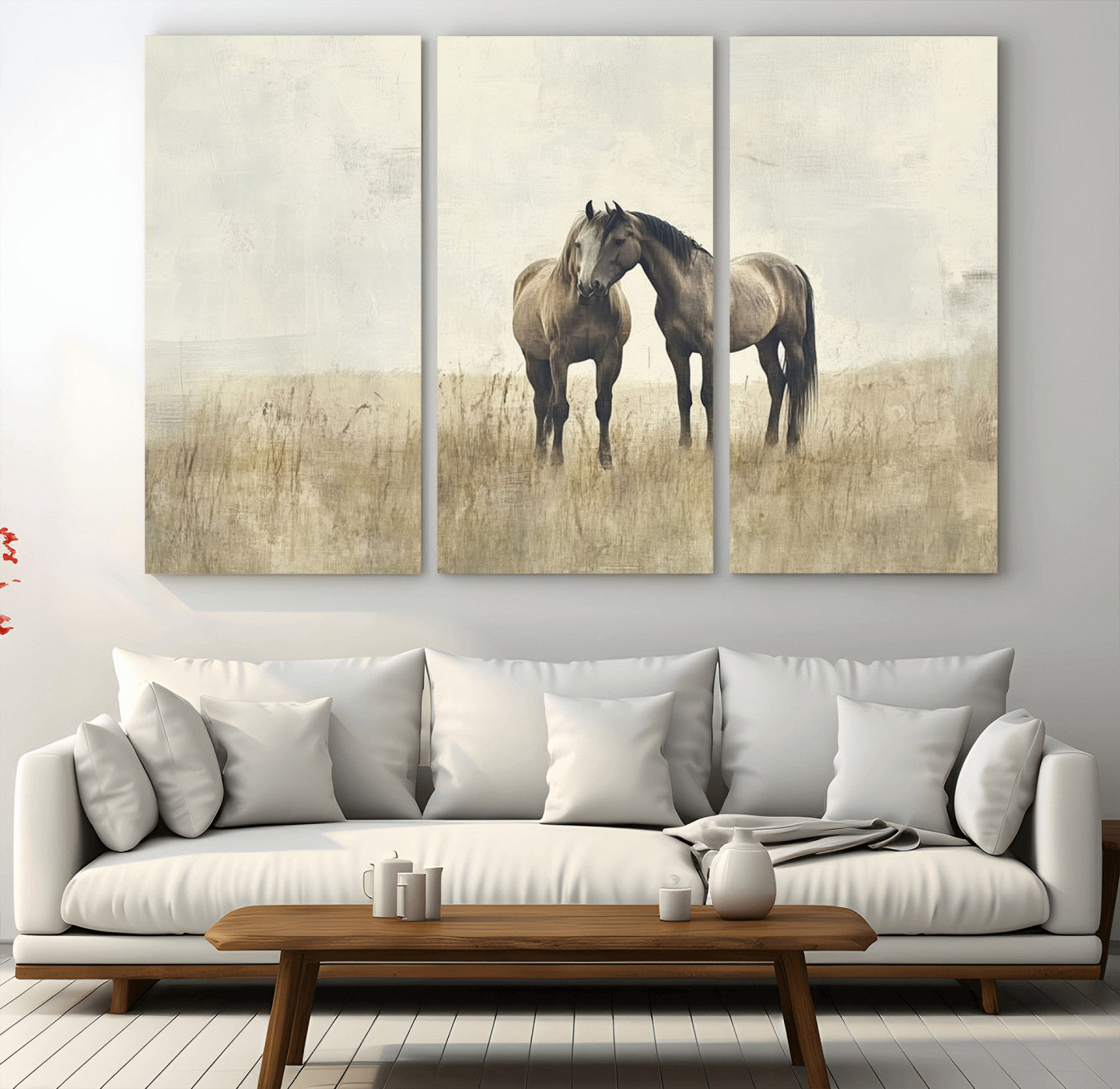 48781-MGV-CV-36X24-Chines Style Grunge Horses Wall Art Canvas Print