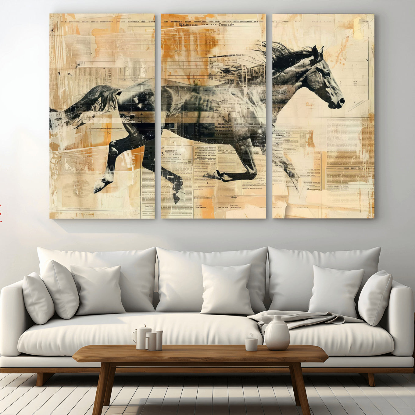 -Chines Style Running Horse Western Wall Art | Farmhouse Wall Decor | Ready to Hang Framed Canvas