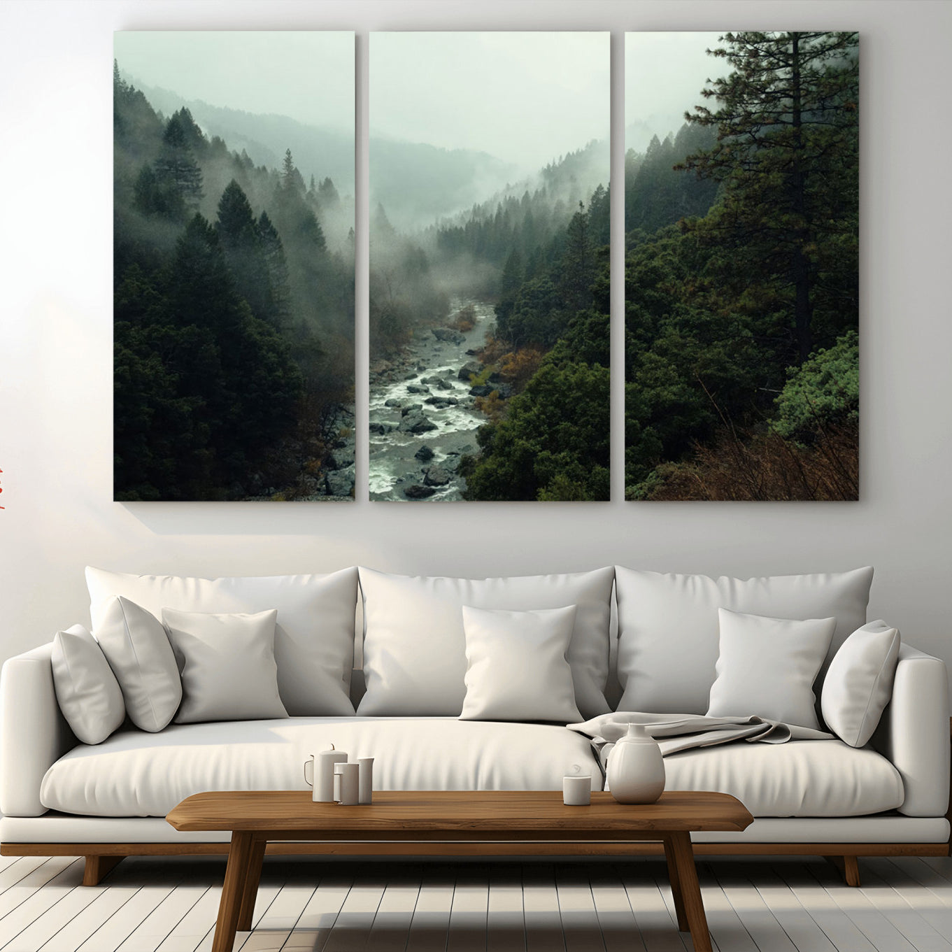95112-MGV-CV-36X24-Misty Forest Wall Art | Ready to Hang and Framed | Tranquil Nature Landscape for Living Room or