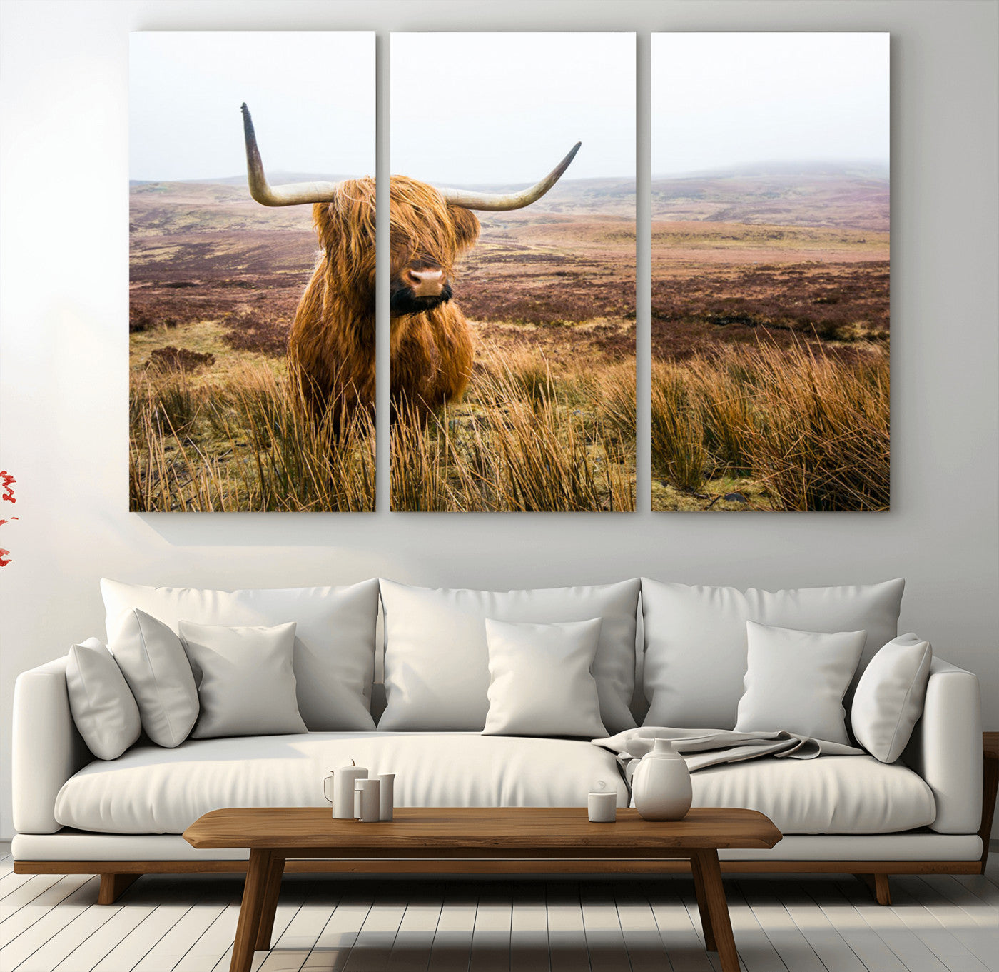 97274-MGV-CV-36X24-Scottish Highland Cow Canvas Wall Art – Rustic Farmhouse Charm with Highland Cattle – Ready to Hang