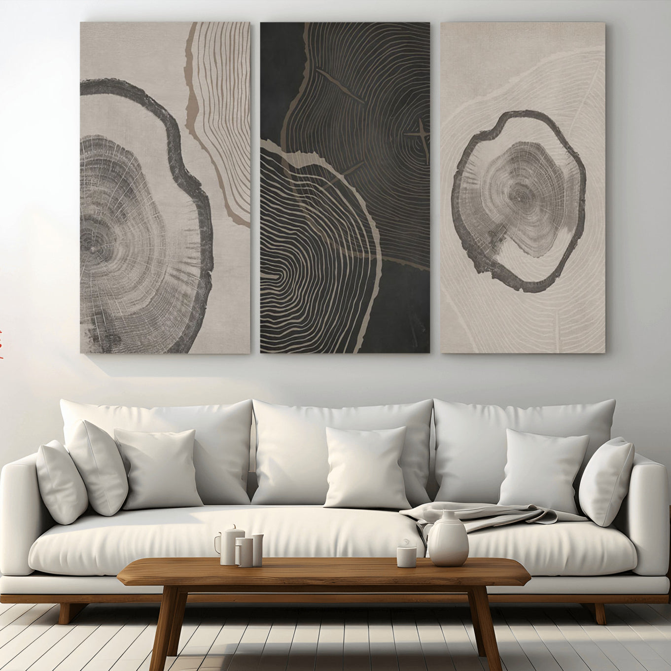 25407-MGV-CV-36X24-Minimalist Tree Rings Wall Art | Modern Abstract Canvas Print Set | Ready to Hang and Framed |