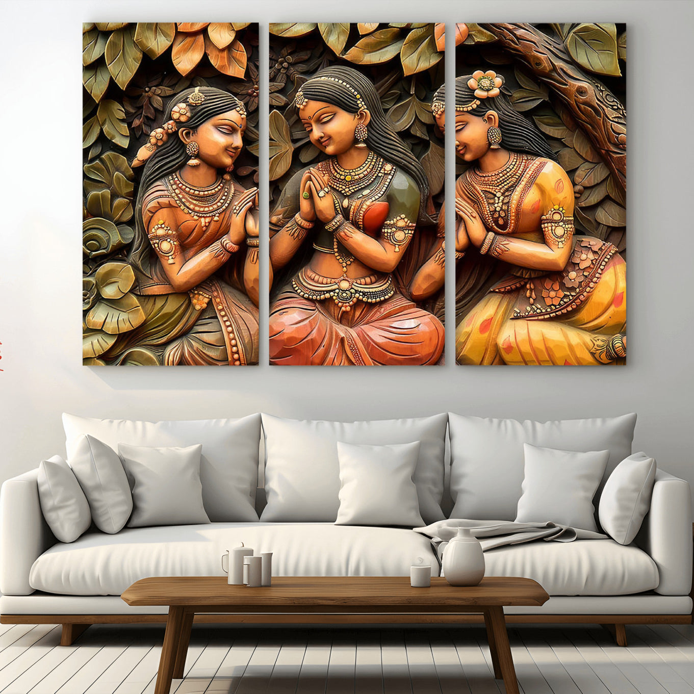 12926-MGV-CV-48X32-3P-Indian Woman Statue Wall Art Canvas Print