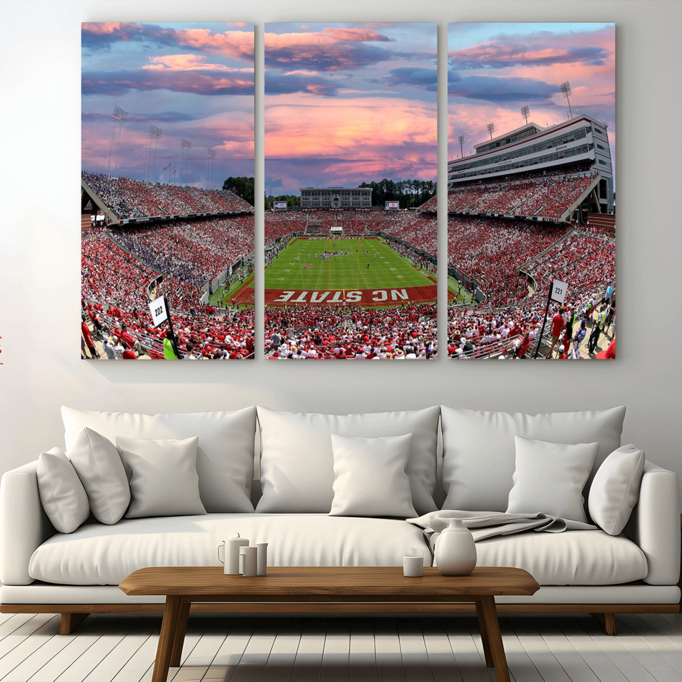 -Carter-Finley Stadium Art Sunset Game Triple Canvas Wall Art - NC State Wolfpack Football Match