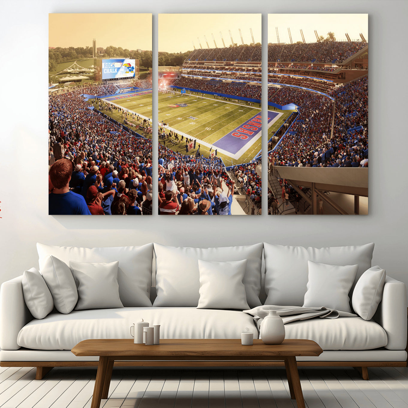 -University of Kansas Jayhawks Football Team Print - Lawrence Kansas Memorial Stadium Wall Art Canvas