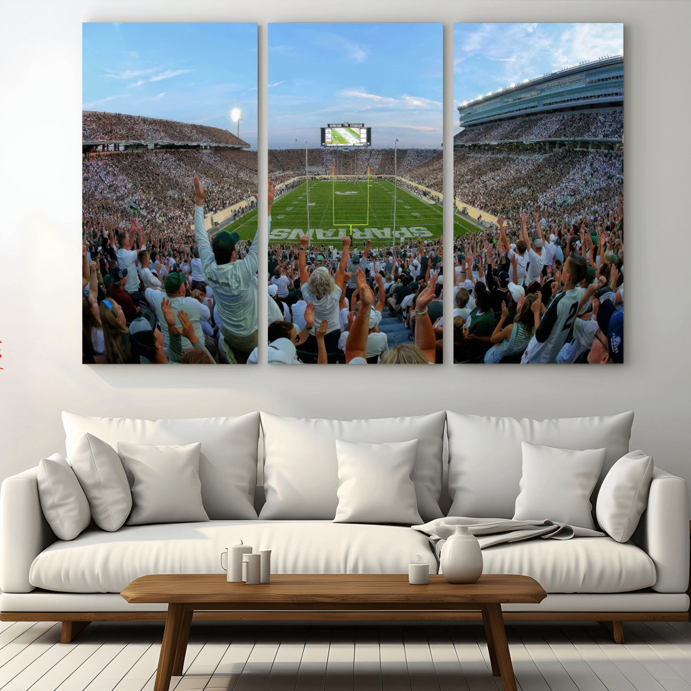 73105-MGV-CV-48X32-3P-Michigan State Spartans Football Team Art Print - East Lansing Spartan Stadium Wall Art Canvas Print