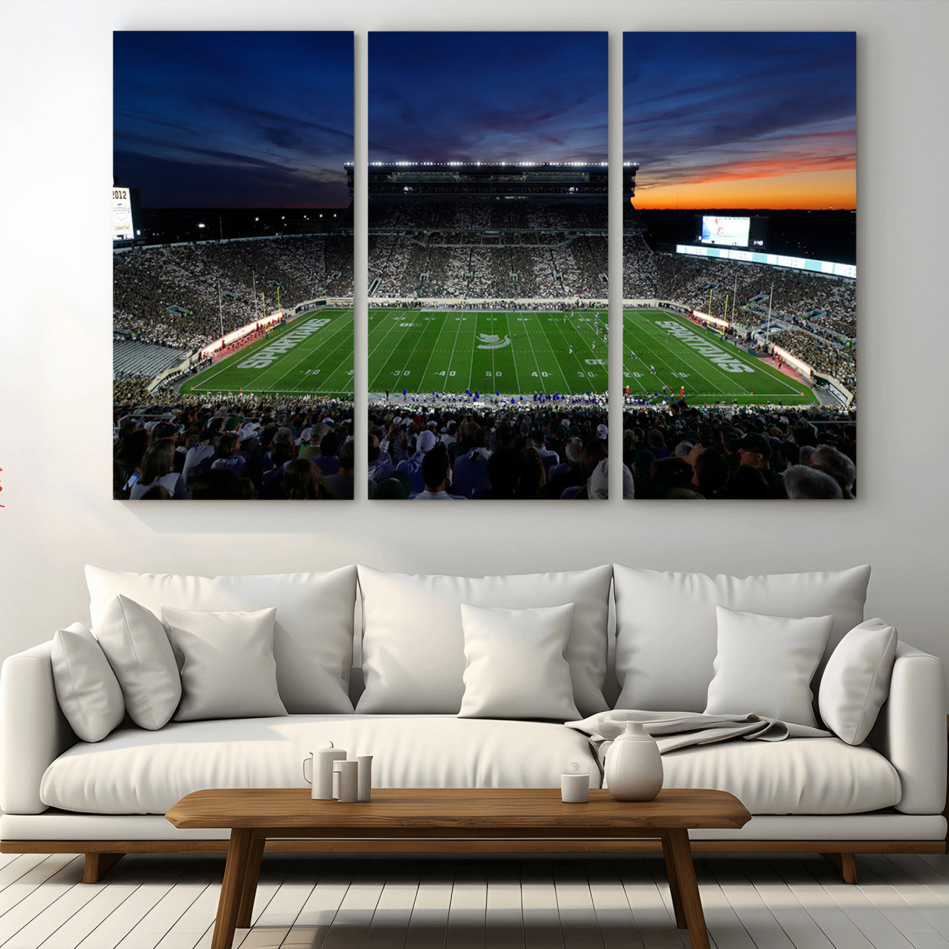 -Michigan State Spartans Football Team Print - East Lansing Spartan Stadium Canvas Print