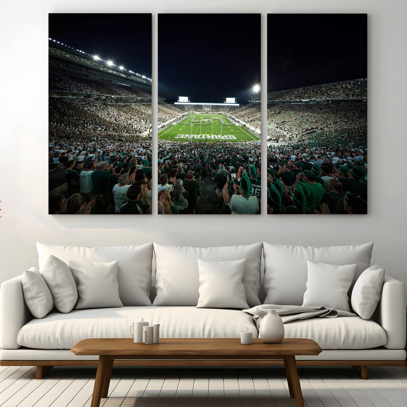 -Framed Michigan State Spartans Football Team Print - East Lansing Spartan Stadium Wall Art Canvas
