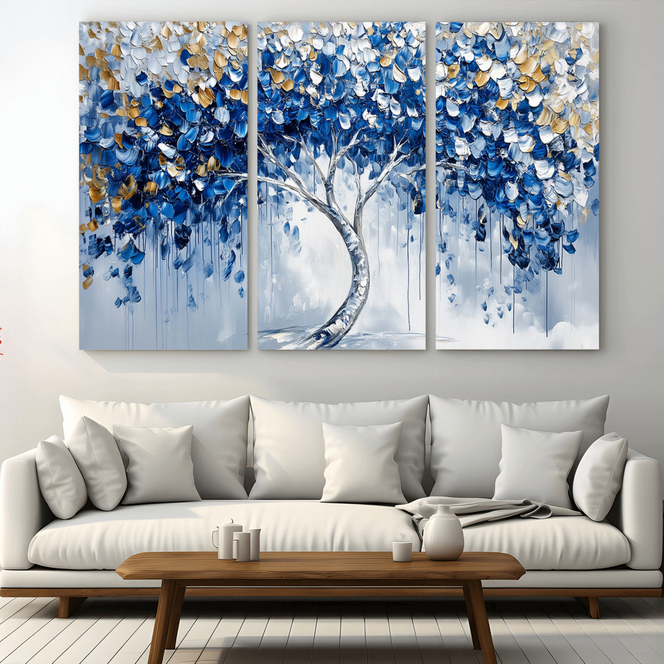62350-MGV-CV-36X24-Blue and Gold Abstract Tree Wall Art Canvas Print | Modern Tree of Life Painting | Framed Canvas
