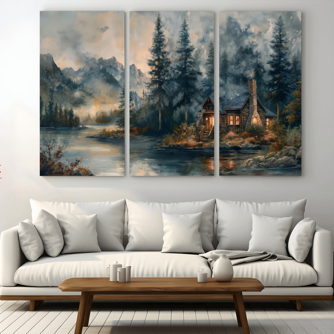 99088-MGV-CV-36X24-Rustic Cabin Woods Wall Art Print | Lake in a Forest Canvas Print | Cabin, Lodge, and Farmhouse